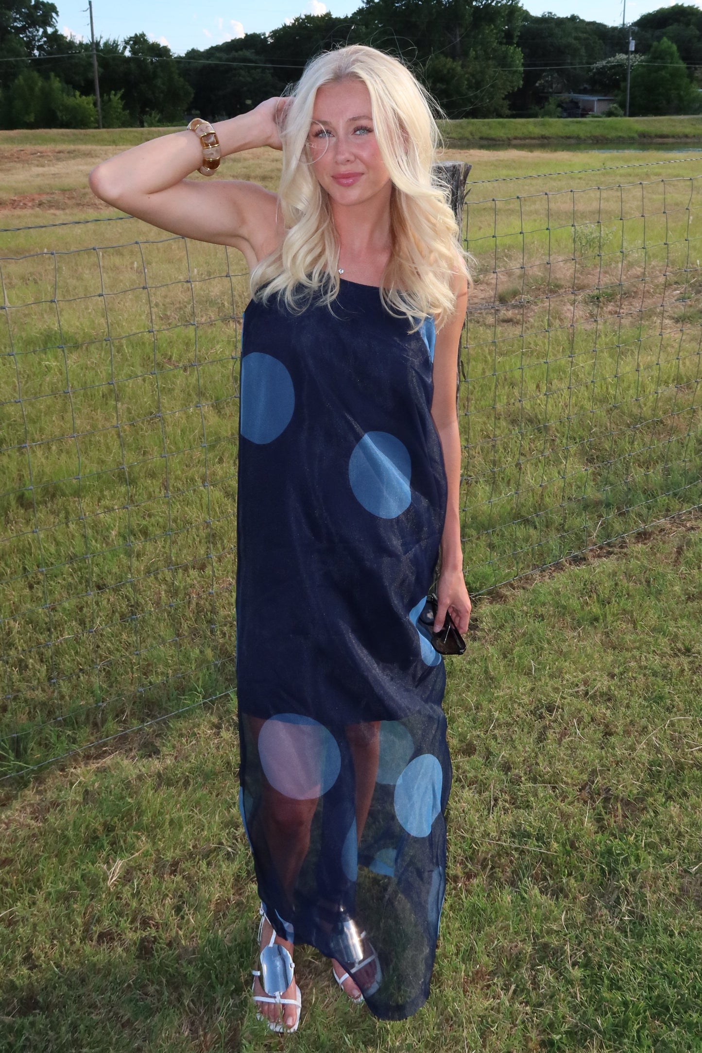 Polka Dot Sheer Overlay Maxi Dress