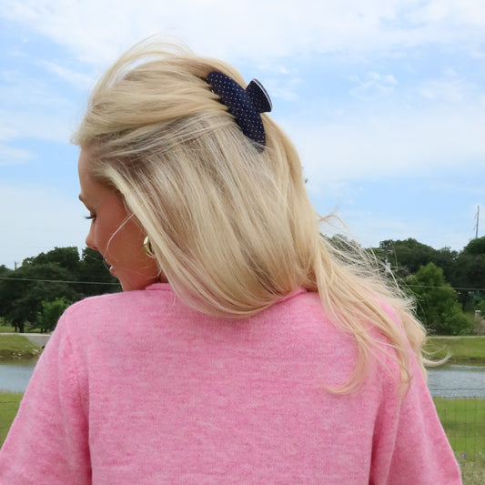 Navy Polka Dot Claw Clip