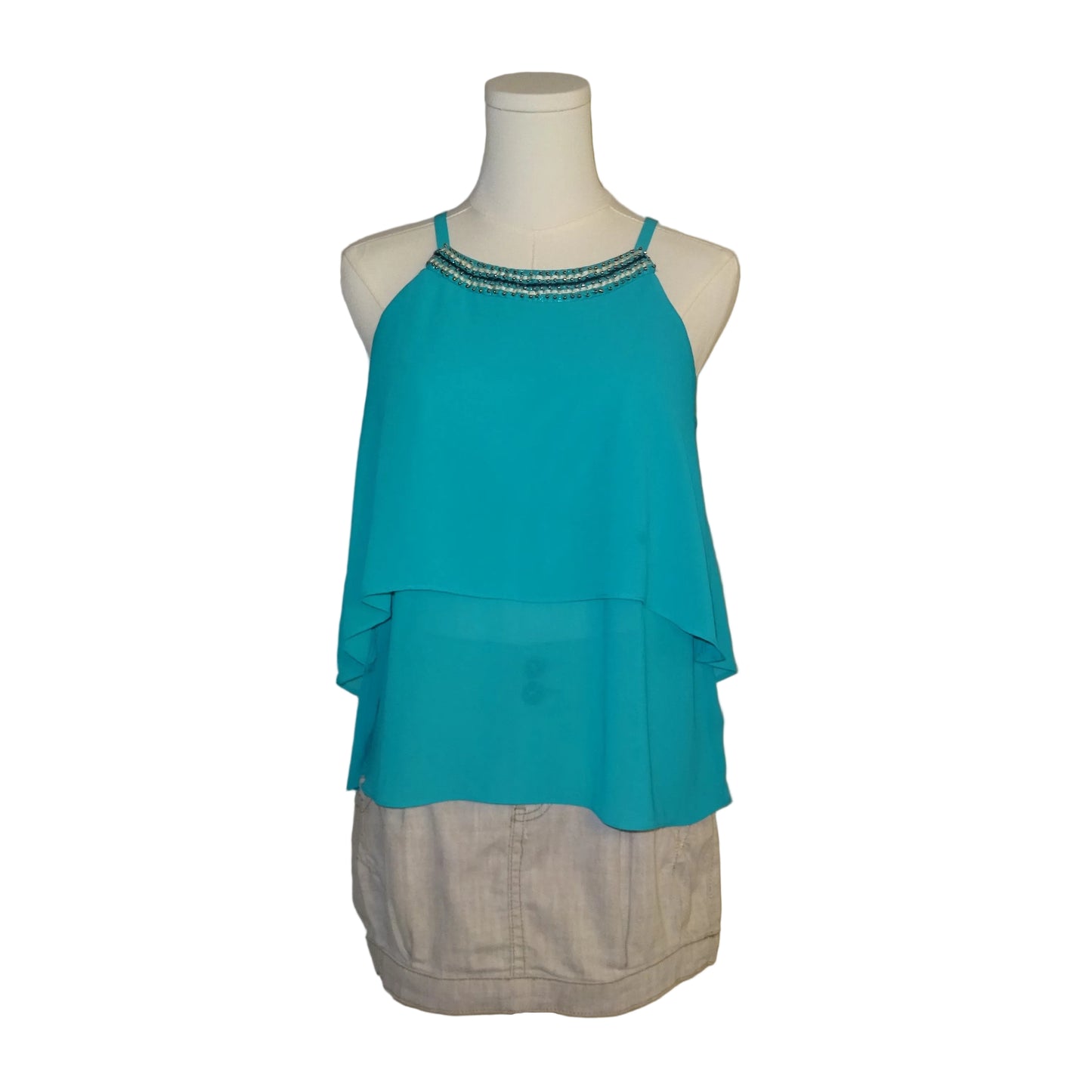 Teal Beaded Chiffon Layered Tank (M)