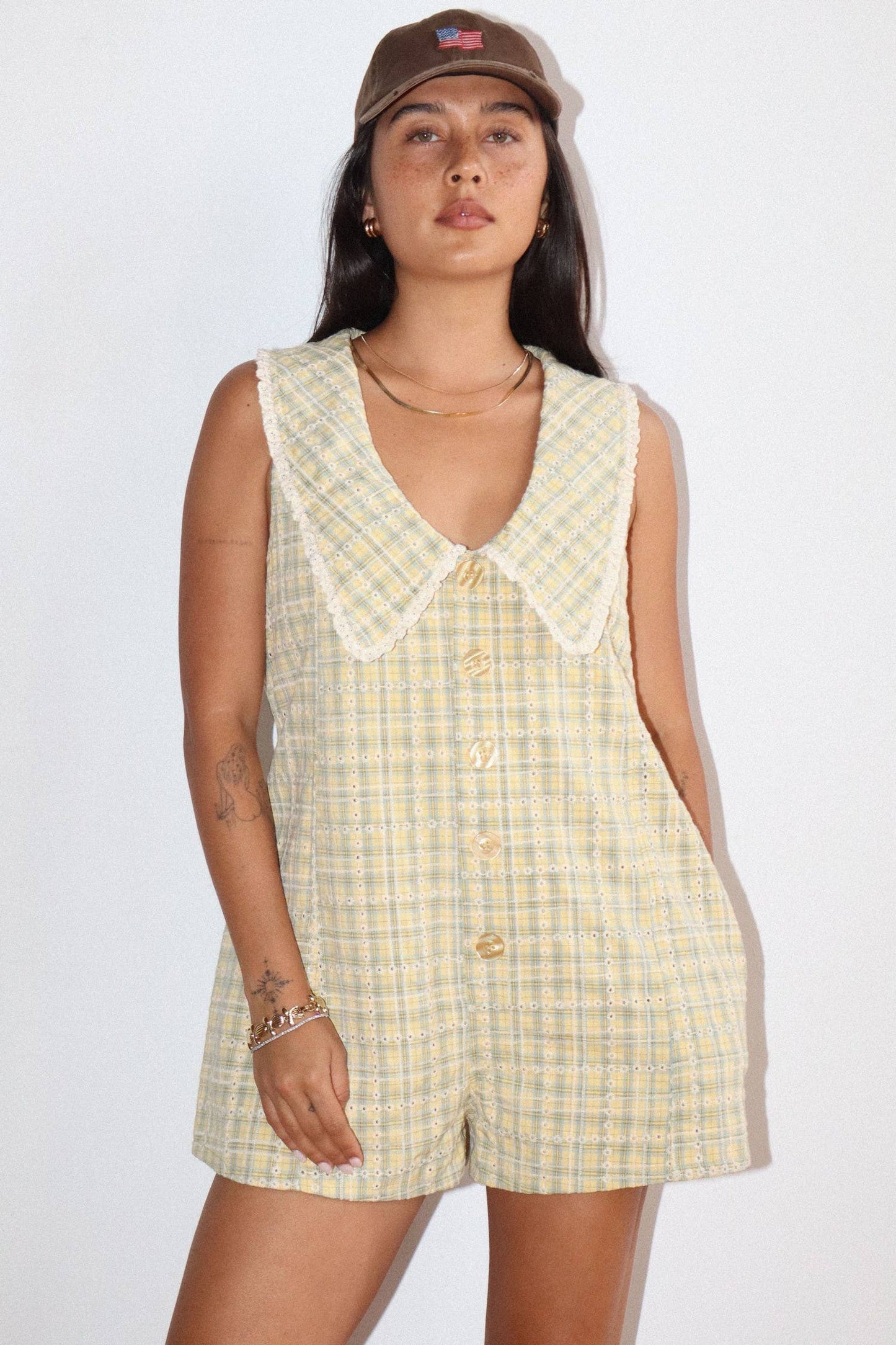 PREORDER Plaid Button Front Romper