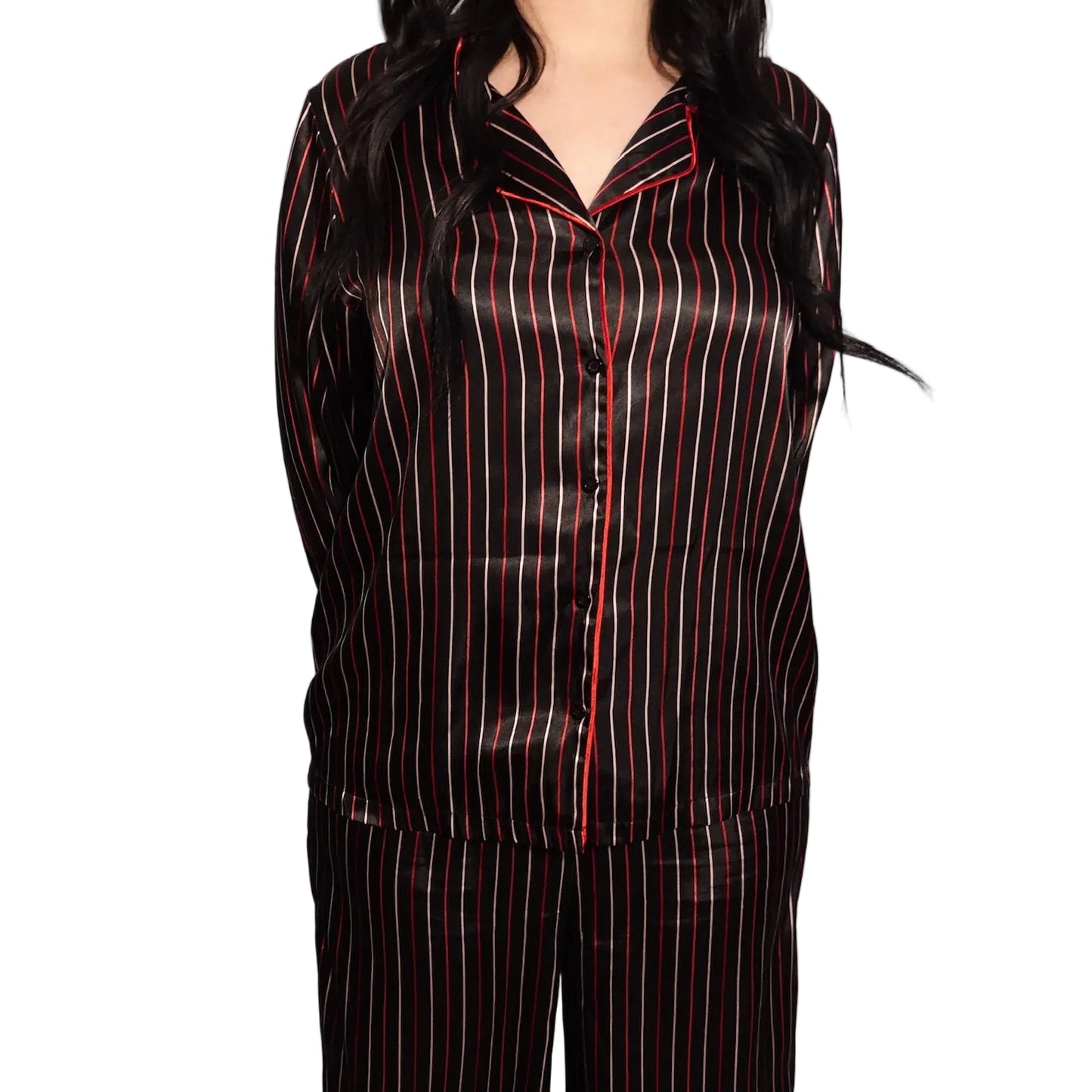 Luxe Pinstripe Satin Pajama Set-M