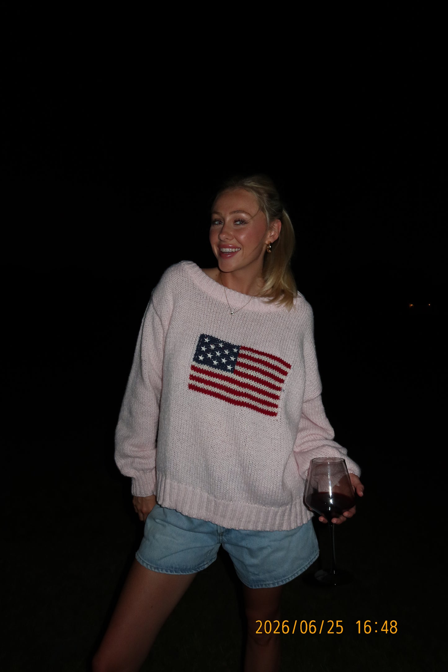 American Flag Knit Off The Shoulder