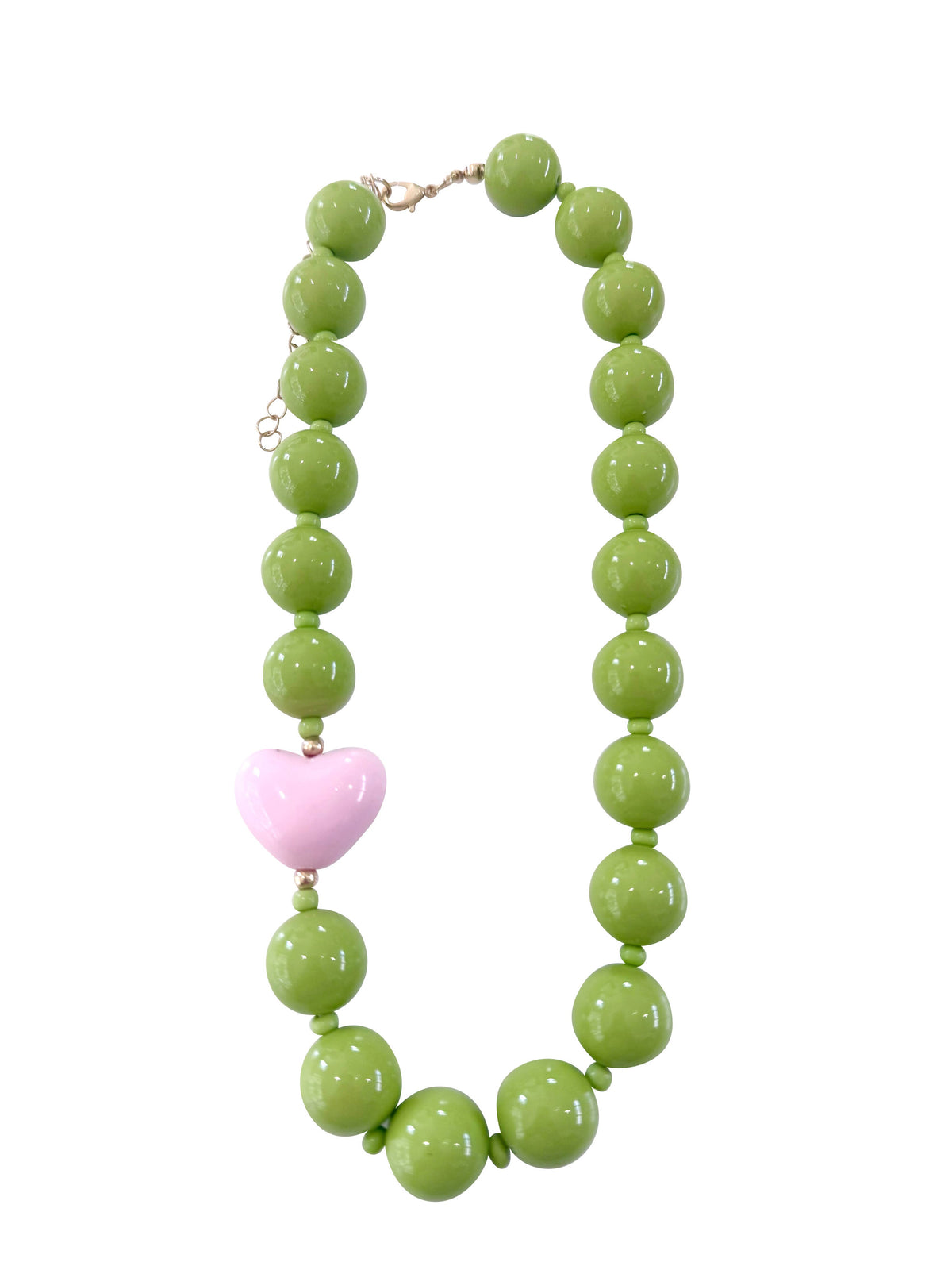 Judy Chunky Beaded Heart Necklace - Green
