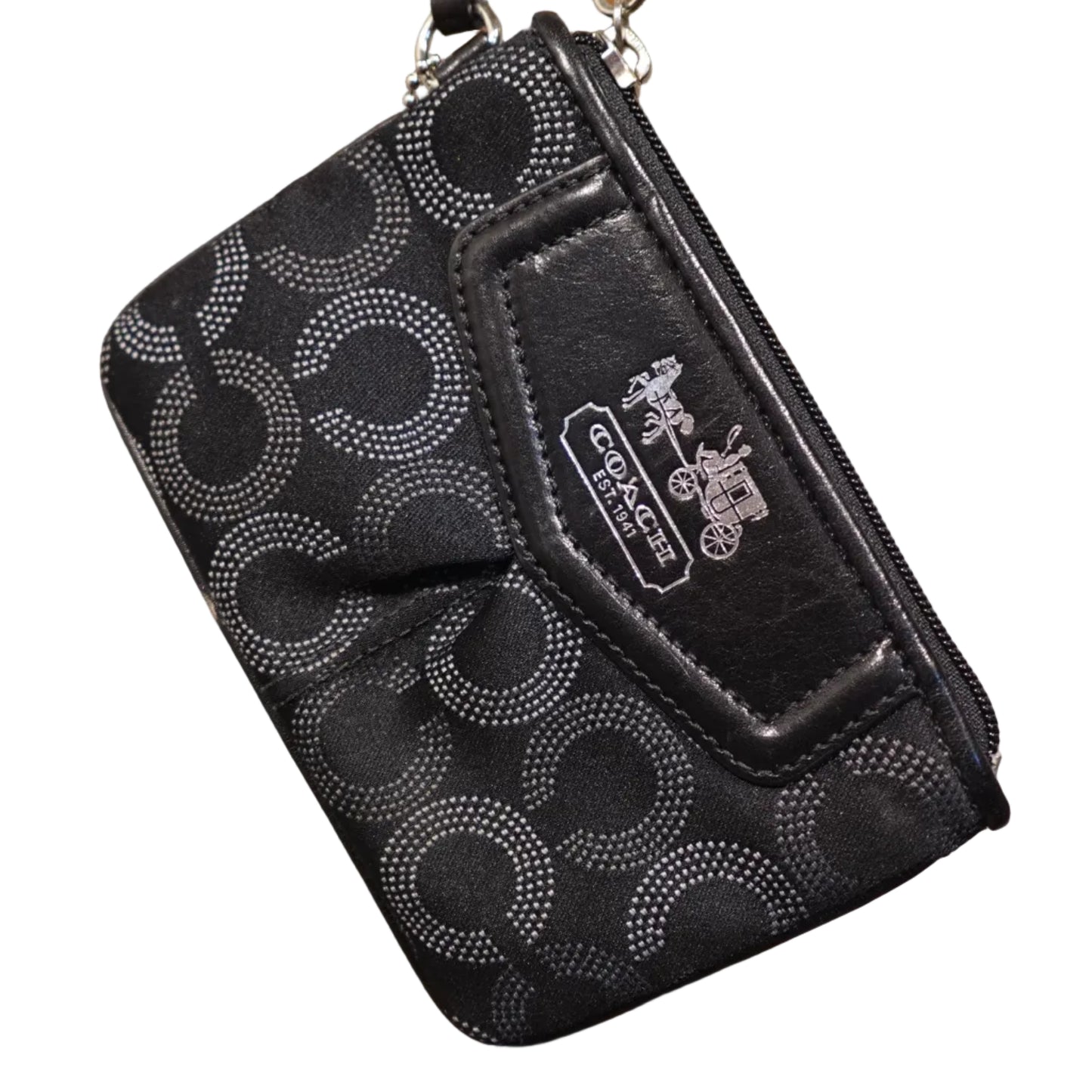 Coach Signature Wristlet / Mini Shoulder Bag – Black & Silver