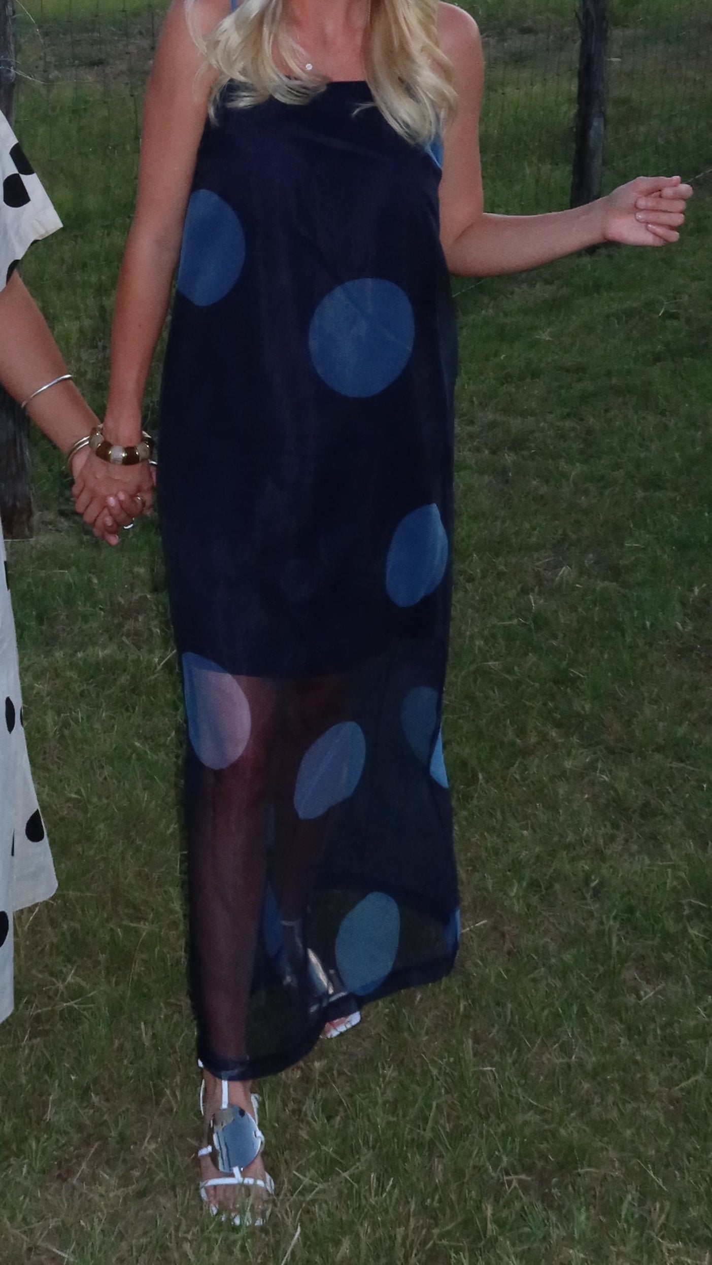 Polka Dot Sheer Overlay Maxi Dress