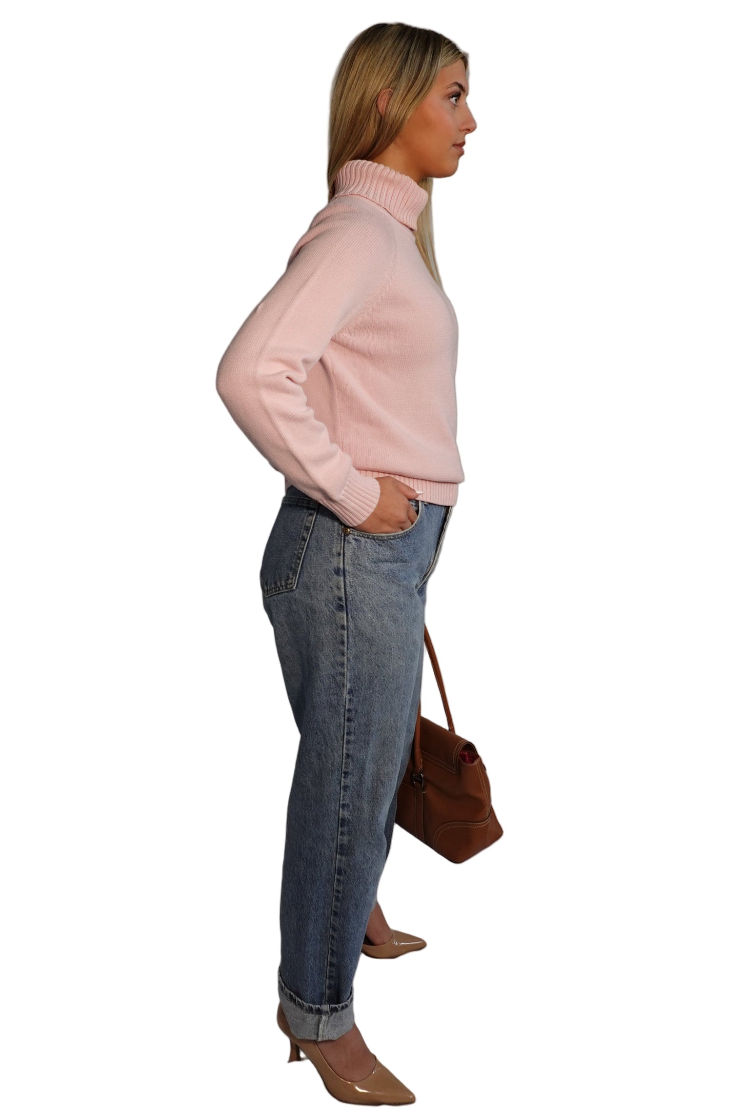 Jeanne Pierre Pastel Pink Ribbed Turtleneck Sweater-L