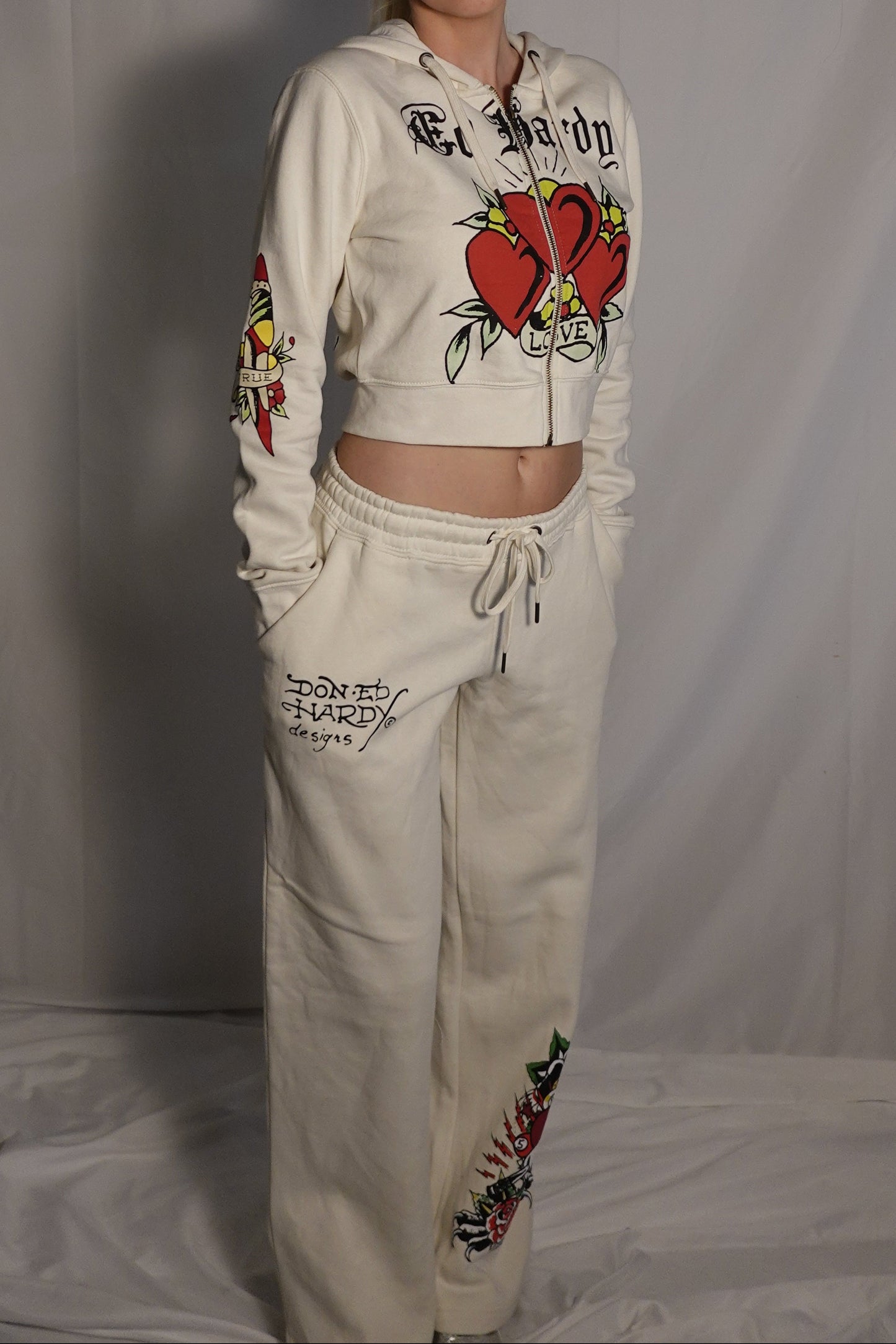Ed Hardy "Love Kills Slowly" Cream Velour Tracksuit Set