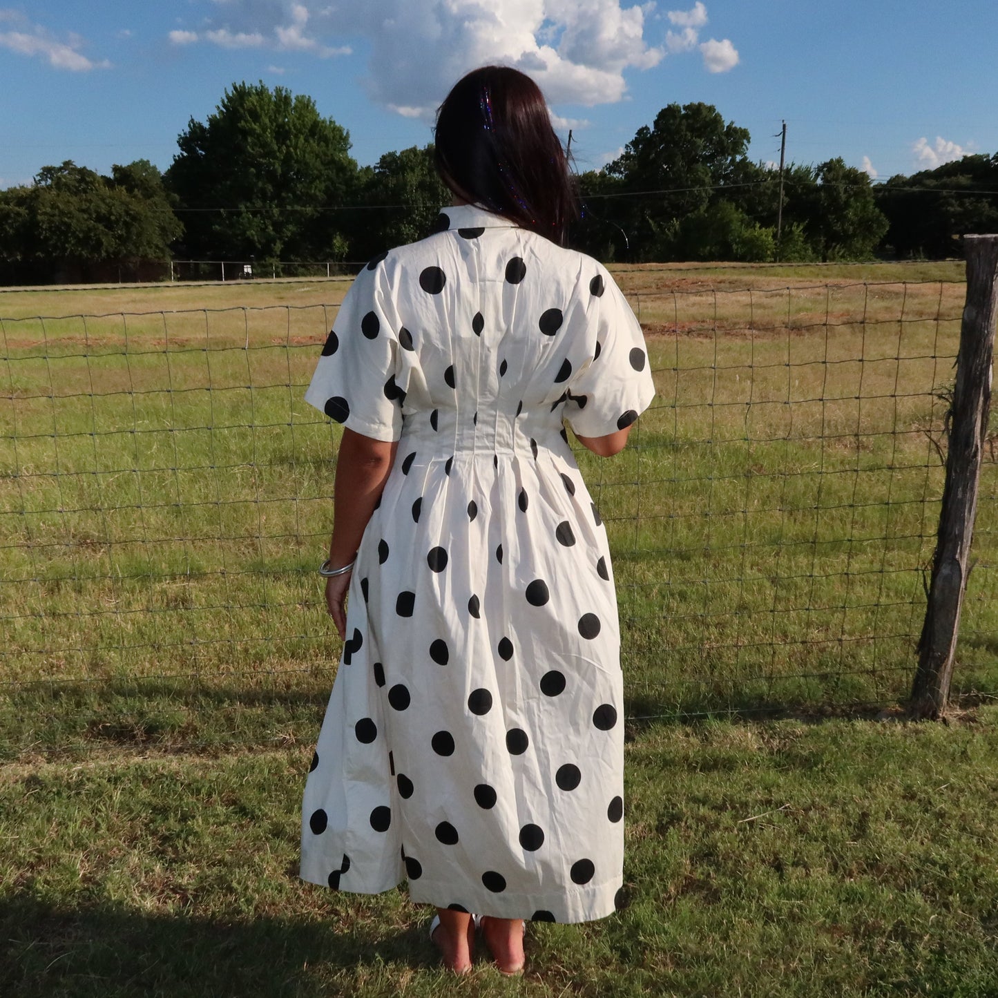 Polka Dot Pintuck Midi Dress