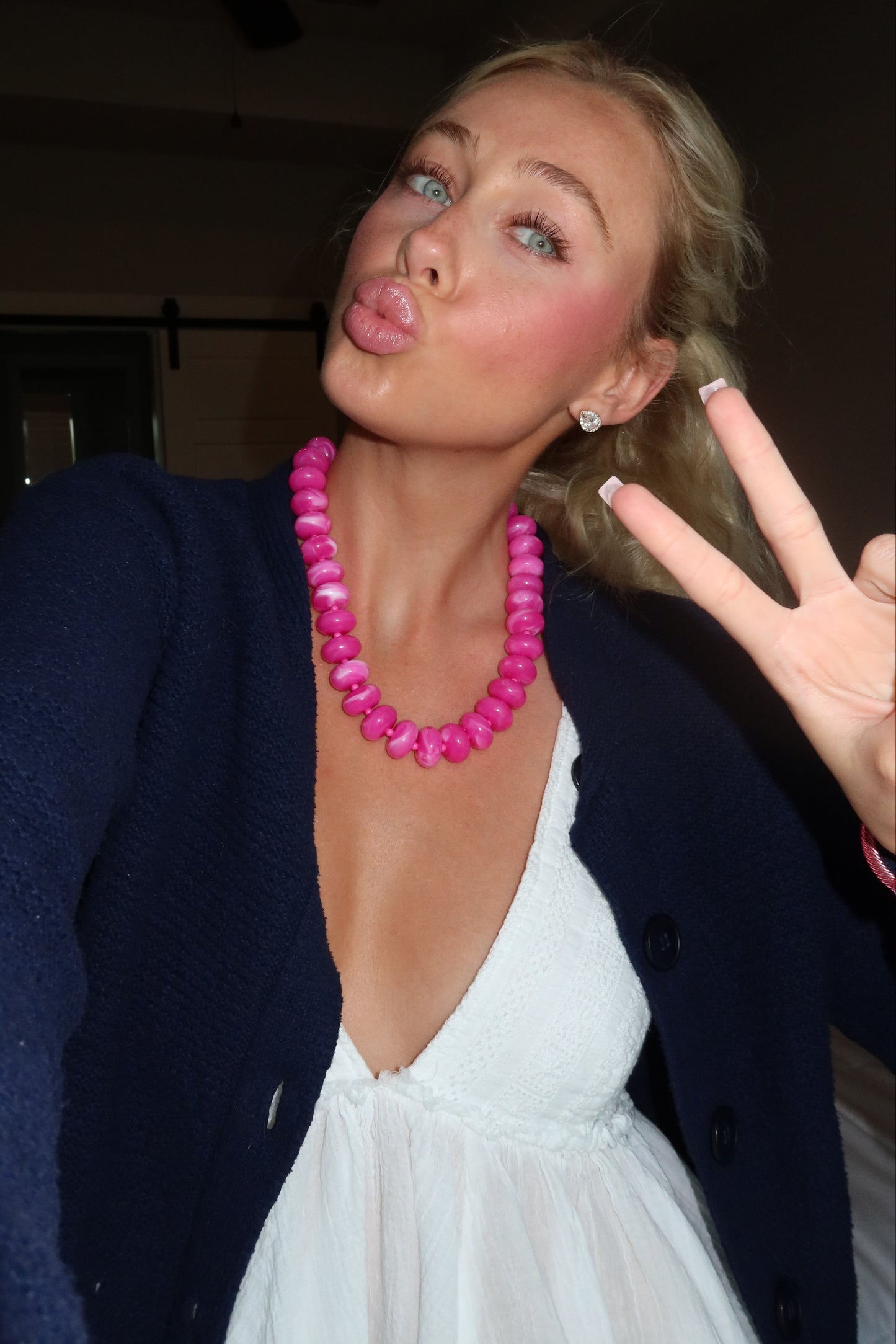Marlan Chunky Beaded Necklace- Hot Pink Mix