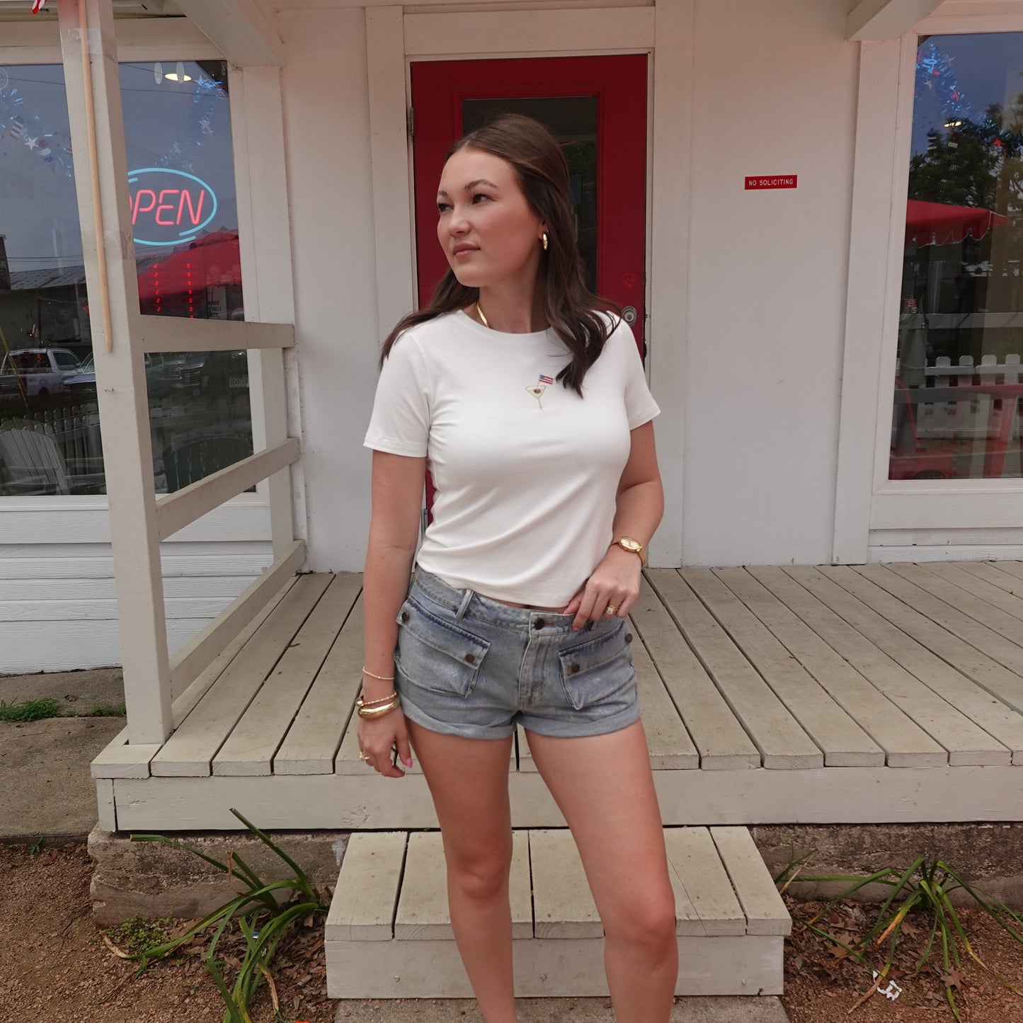 Metallic Cargo Mini Denim Shorts