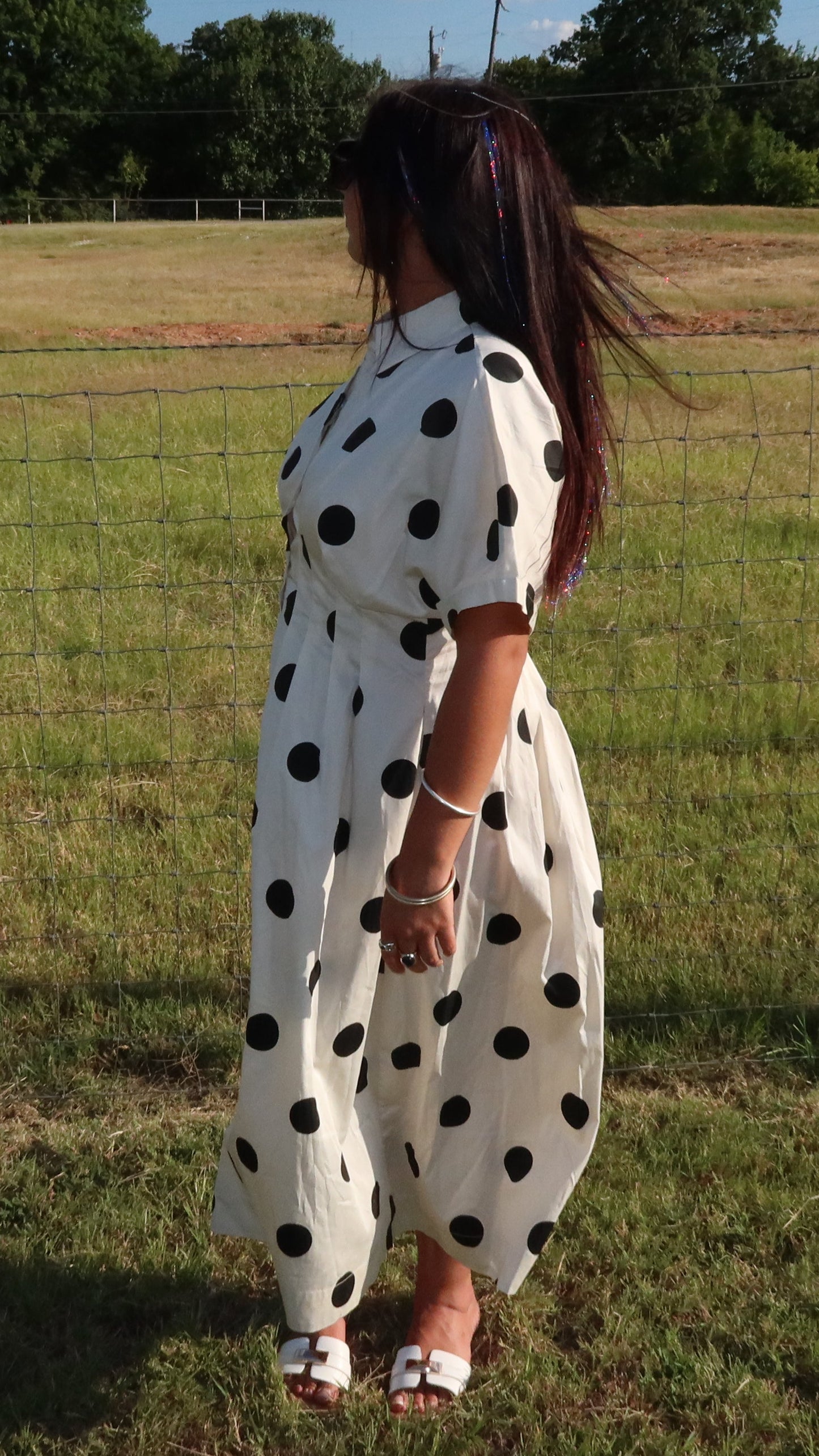 Polka Dot Pintuck Midi Dress