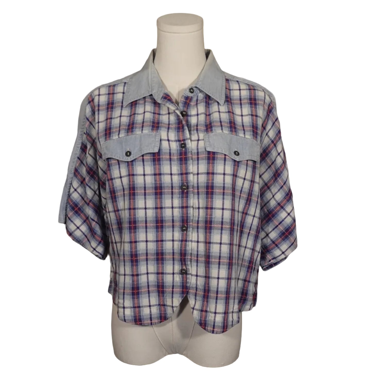 Liz Wear Plaid & Chambray Button-Up-L
