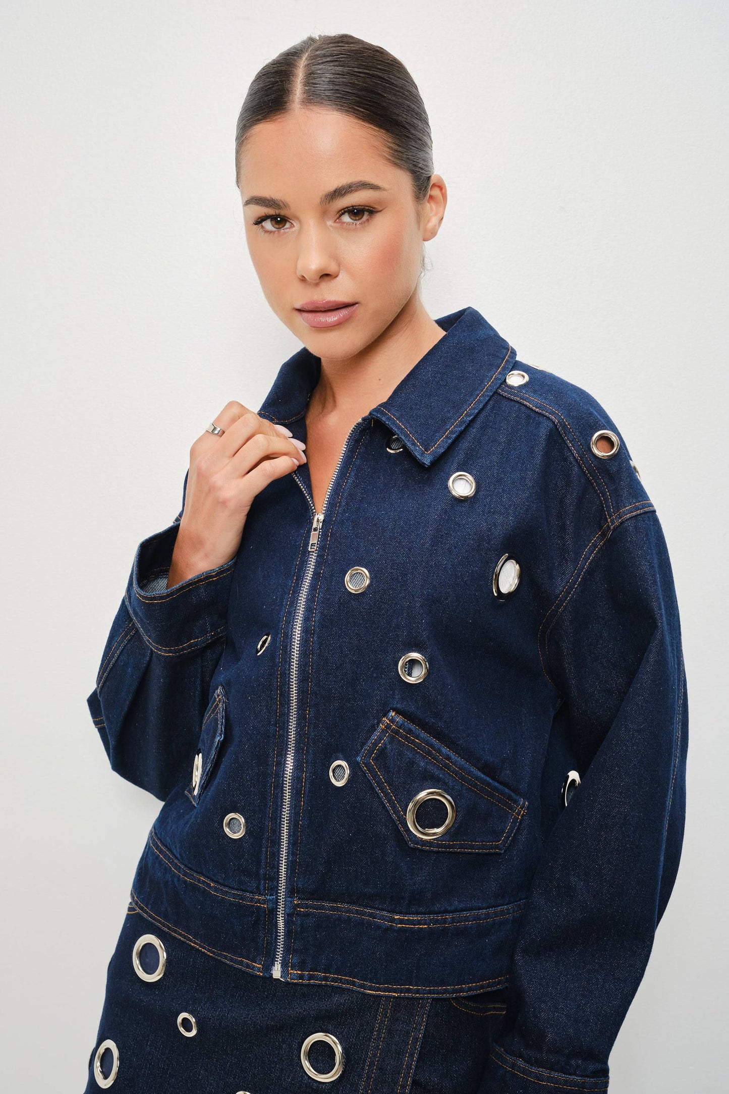 PREORDER Silver Stud Dark Denim Jacket