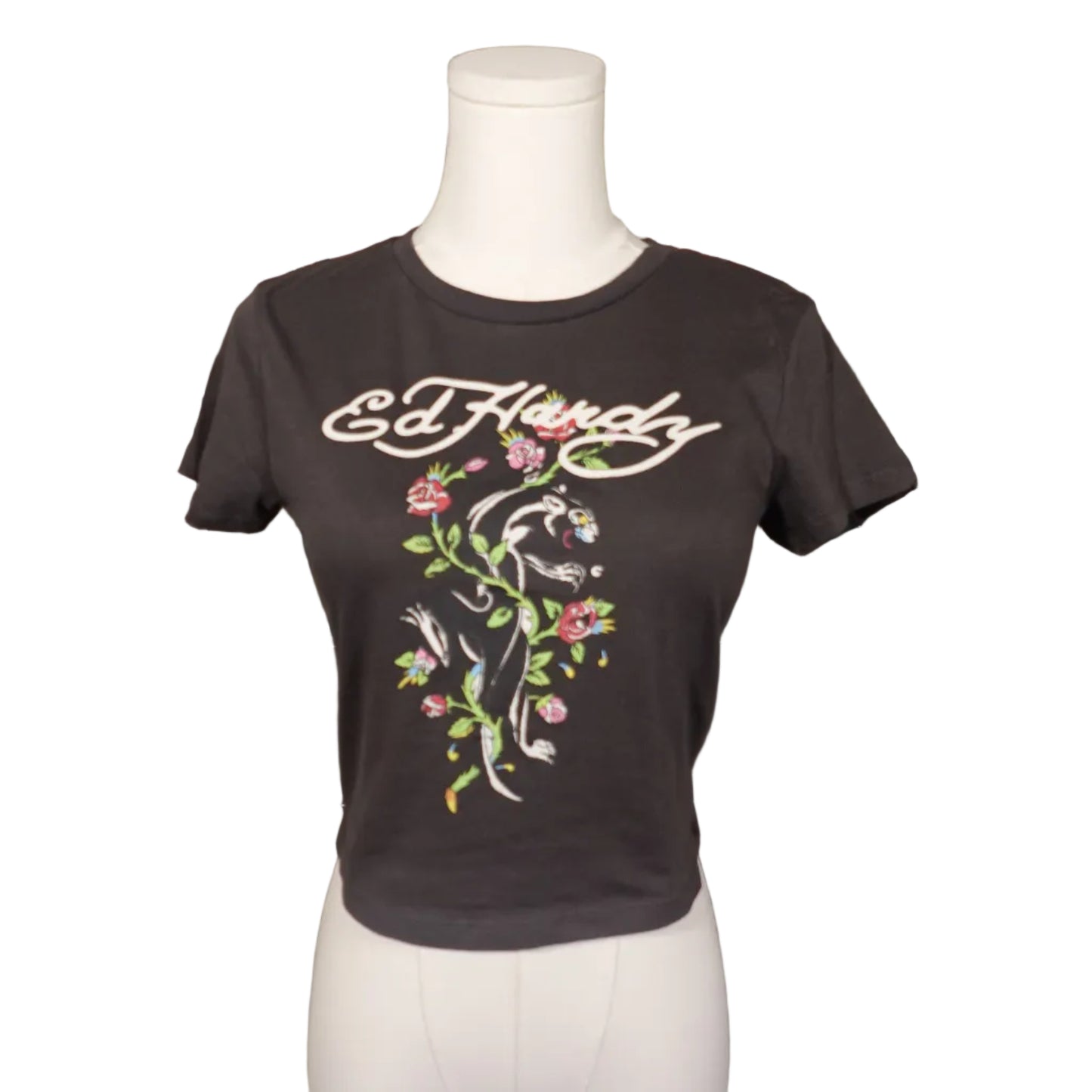 Ed Hardy Dark Gray Floral Baby Tee