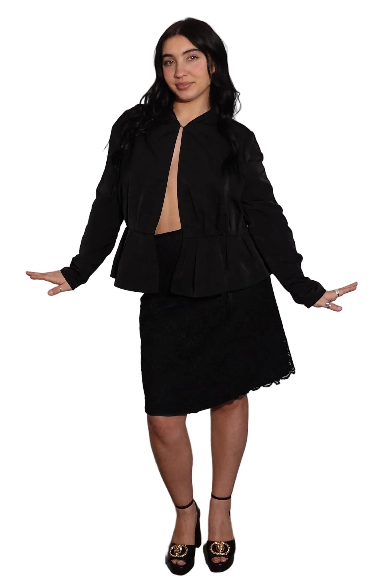 Hillard & Hanson Black Lace A-Line Skirt-8