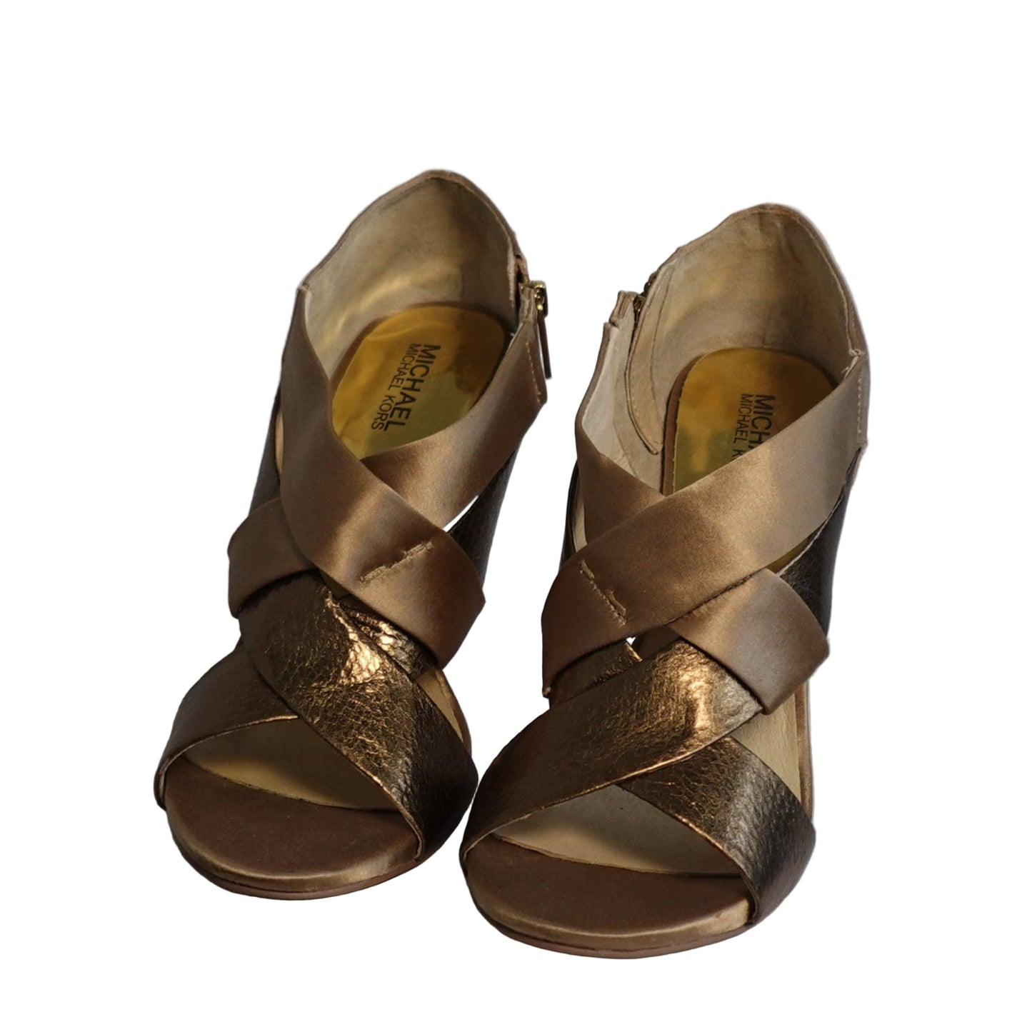 Micheal Kors Elena Nude Satin Leather Open Toe Heels(9.5)