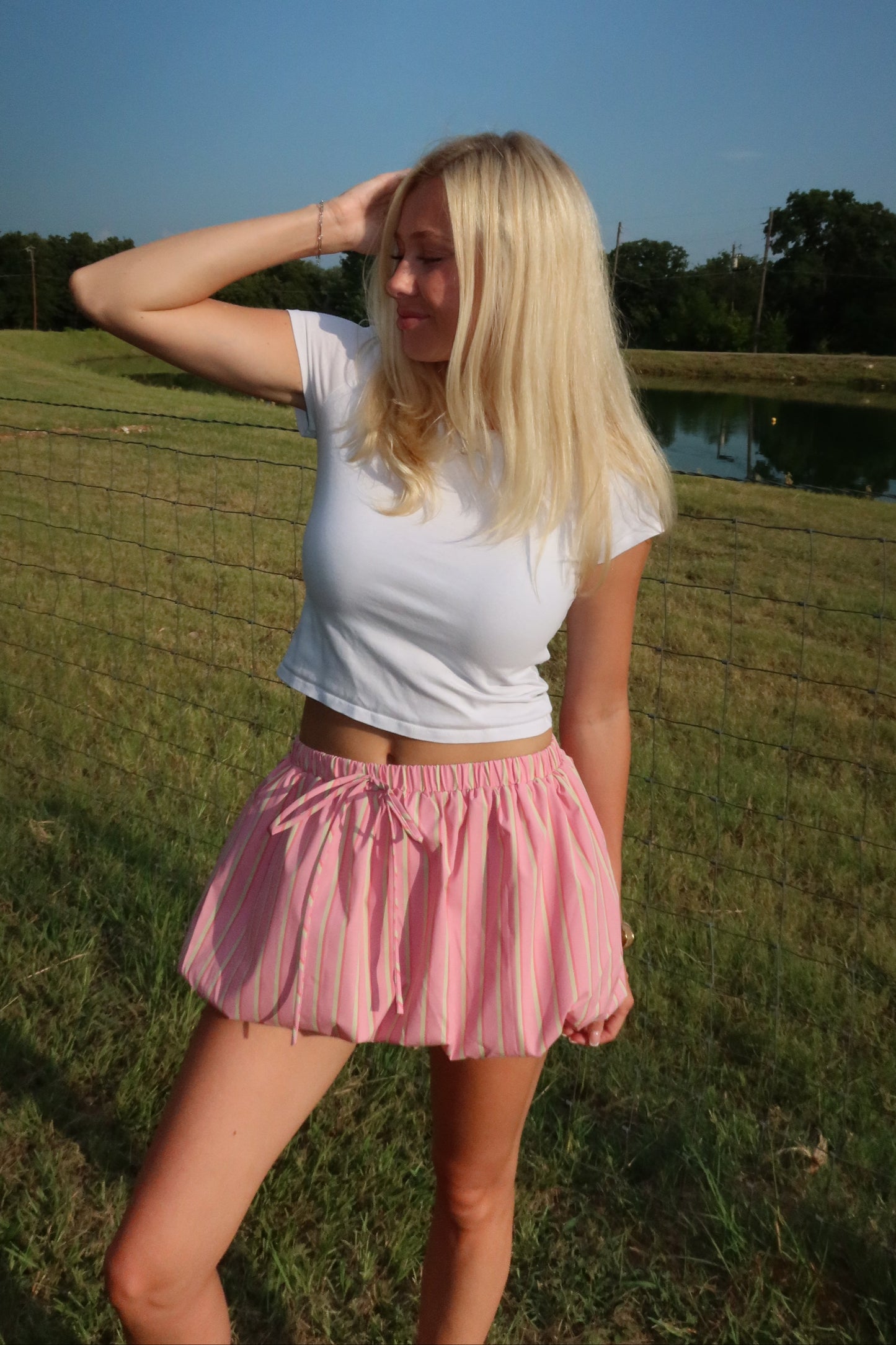 Striped Bubble Hem Mini Skirt