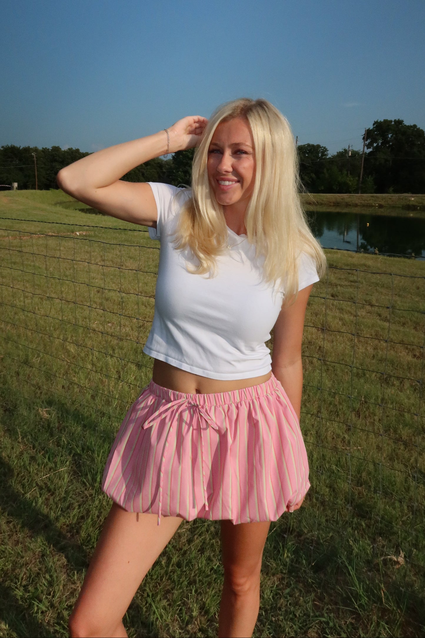 Striped Bubble Hem Mini Skirt