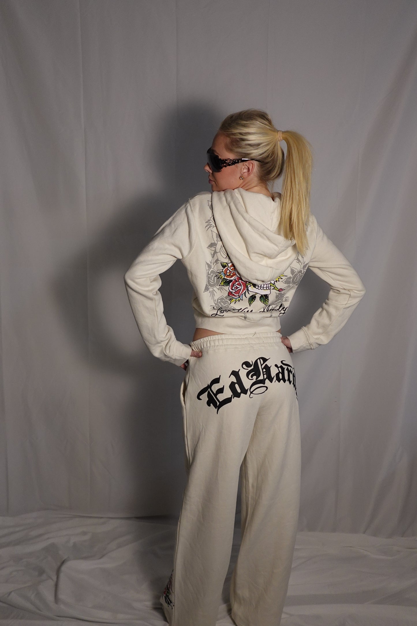 Ed Hardy "Love Kills Slowly" Cream Velour Tracksuit Set