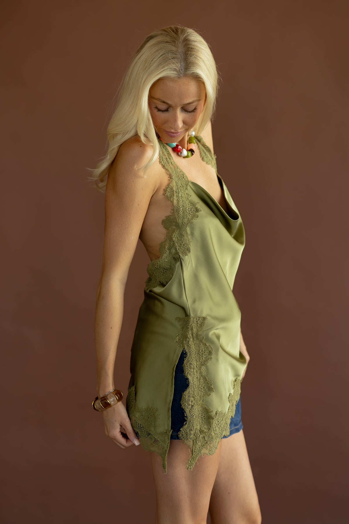 Diana Lace Satin Tunic Top