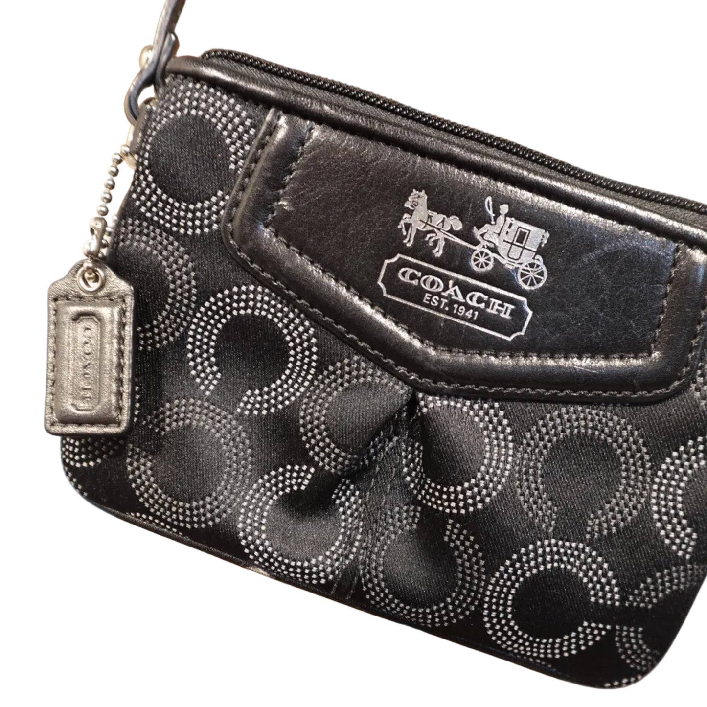 Coach Signature Wristlet / Mini Shoulder Bag – Black & Silver