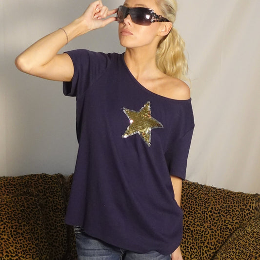 Navy Sequins Star Tee Shirt