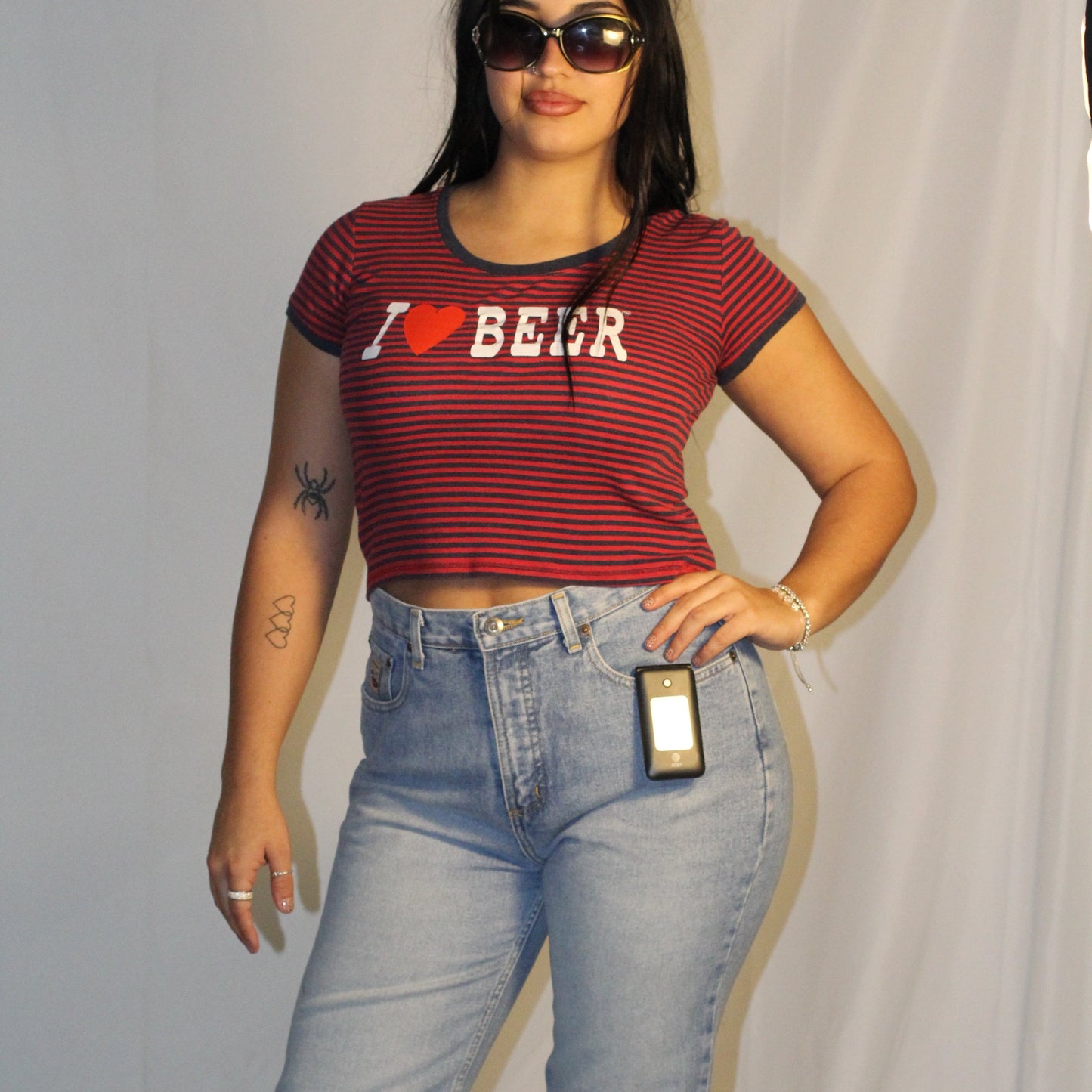 "I ❤️ BEER" Red&Navy Striped Baby Tee