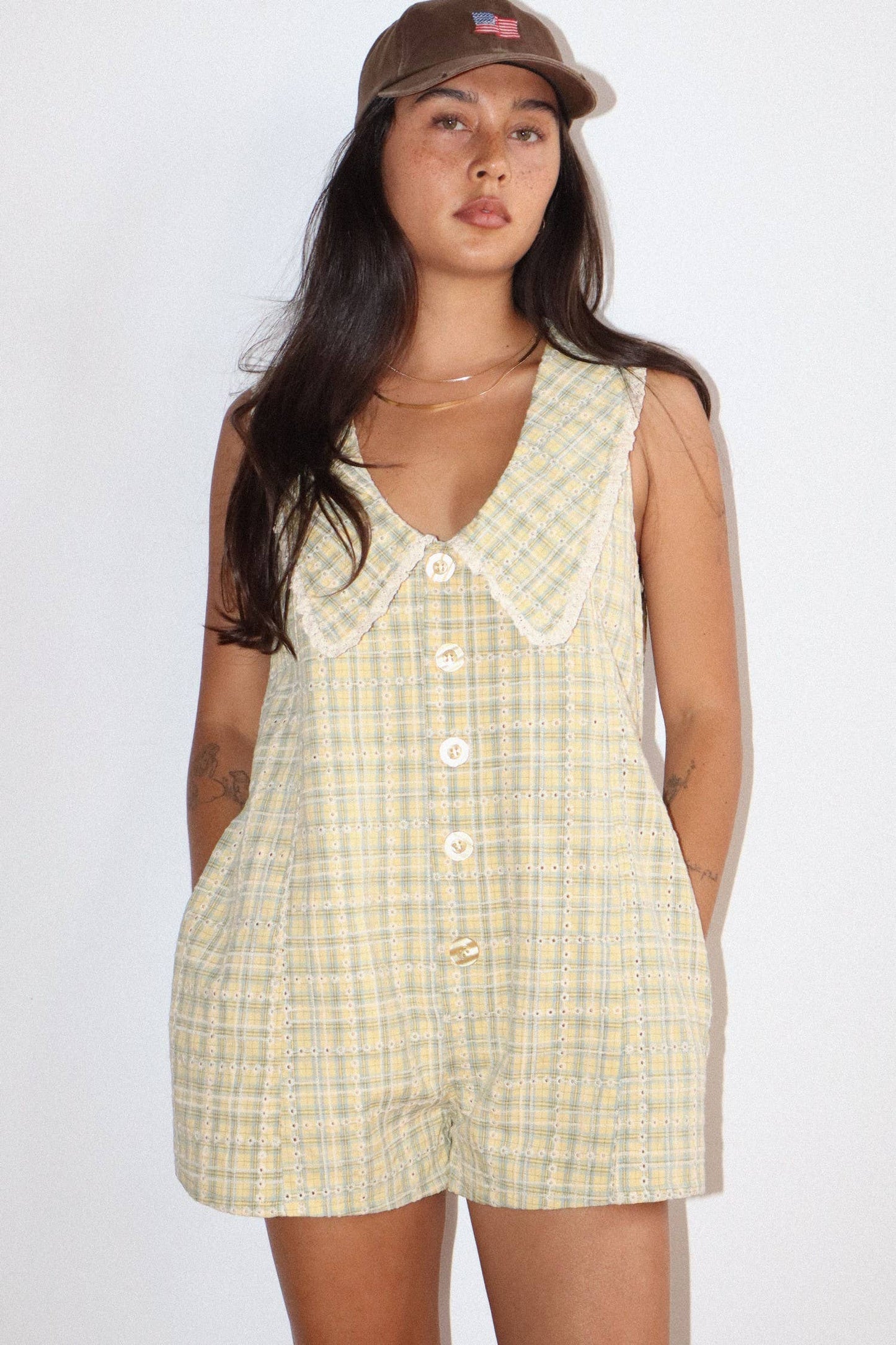 PREORDER Plaid Button Front Romper