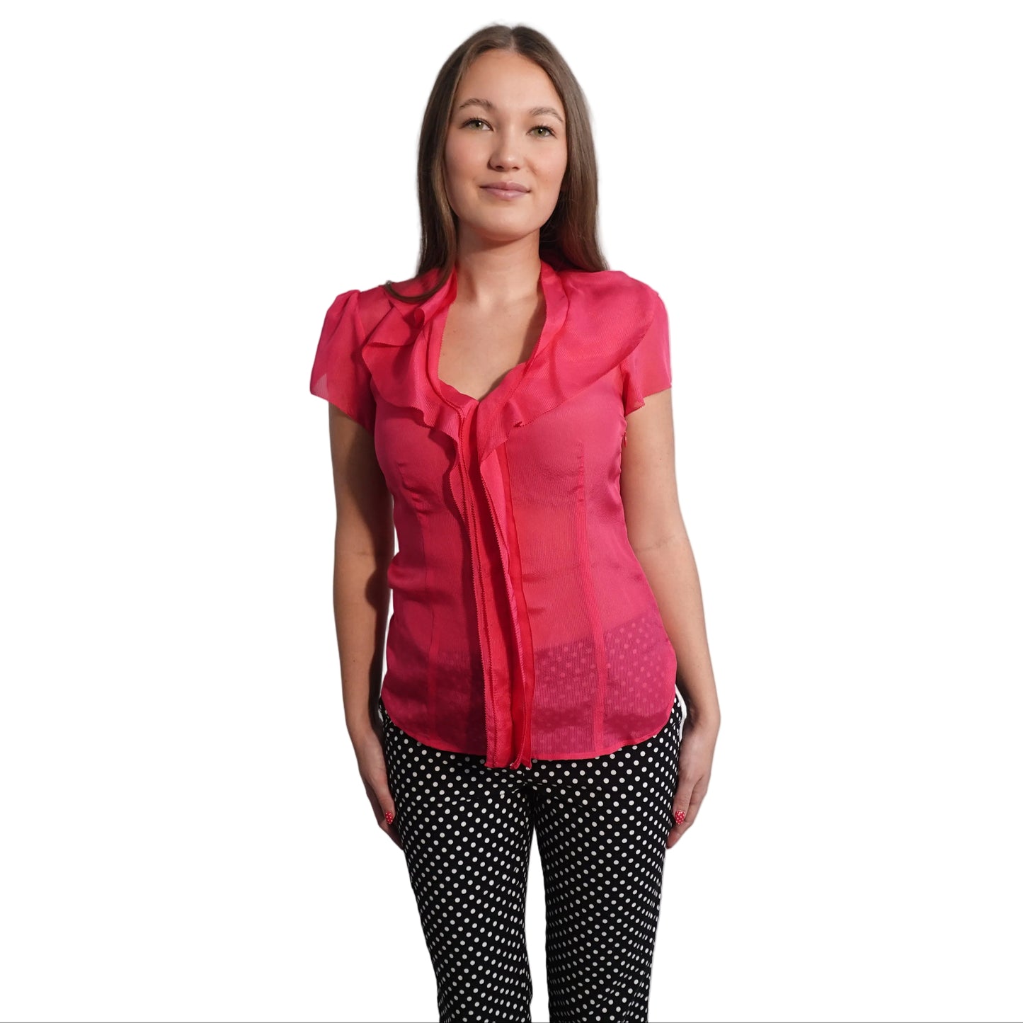 BCGBmaxazria Sheer Ruffle Blouse-XS