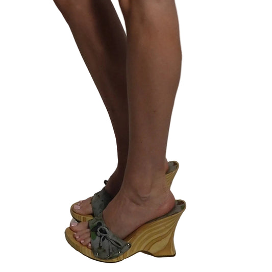 Butterfly Suede and Wood Wedge