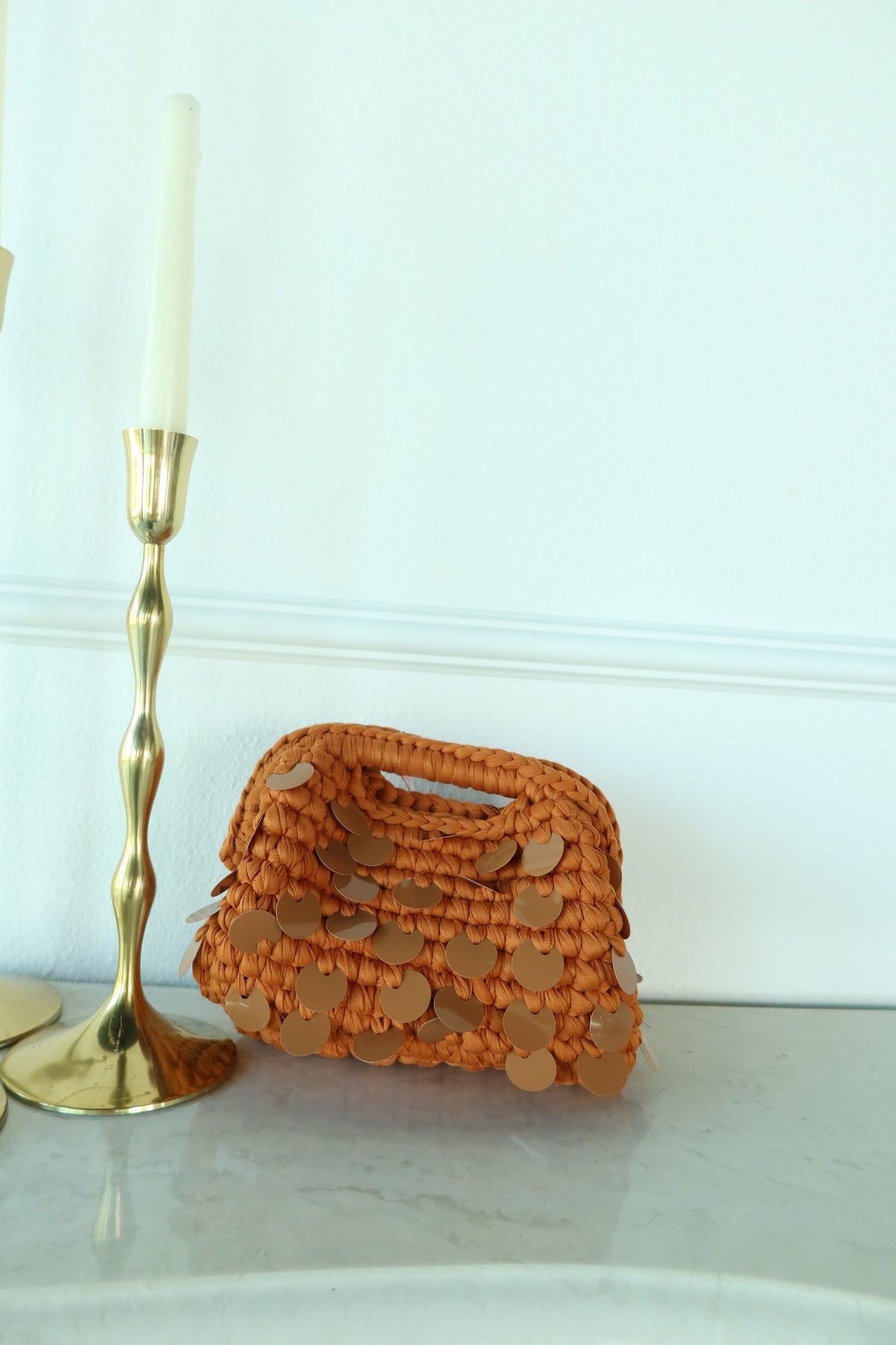 Woven Sequin Mini Handbag  - Dark Orange