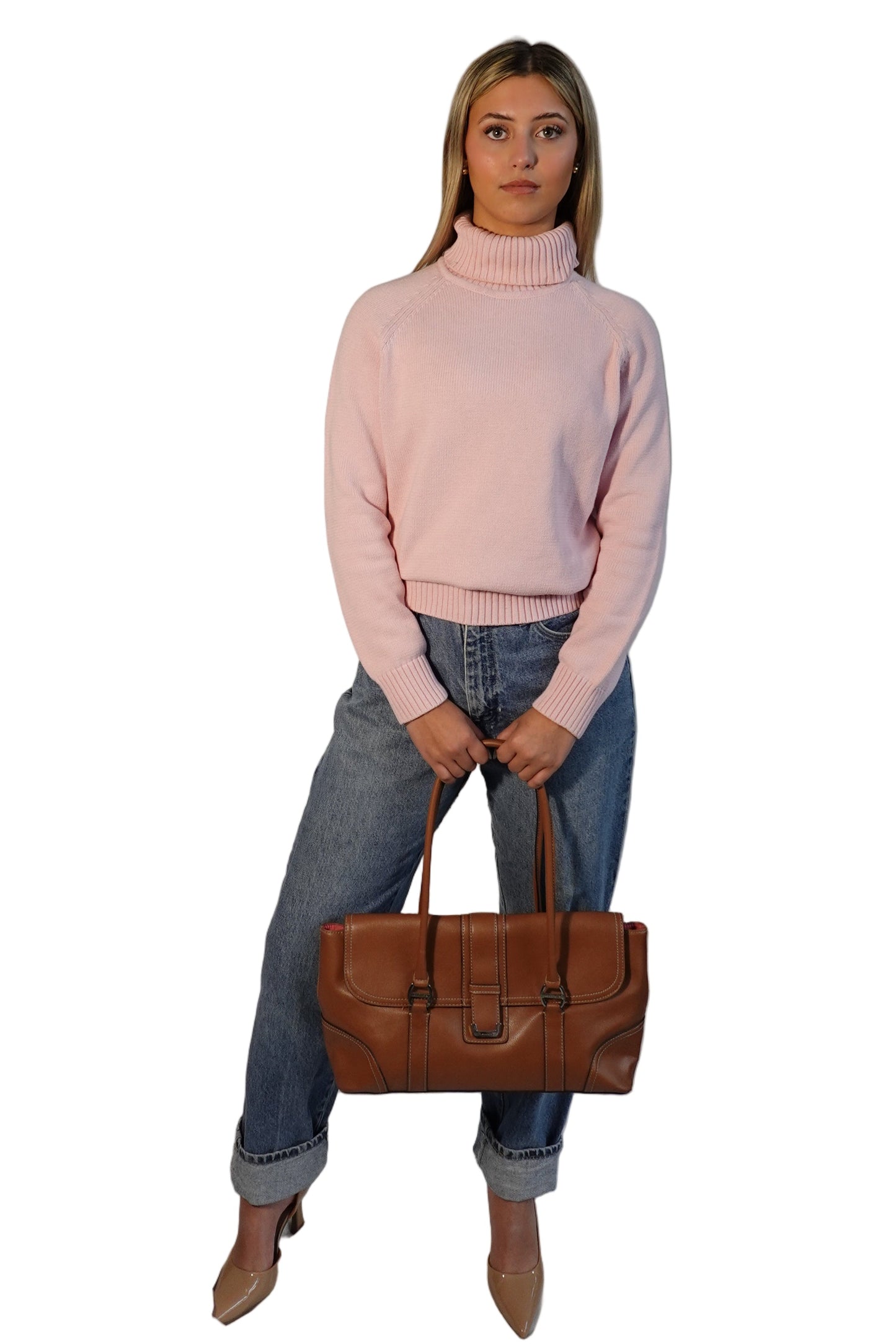 Jeanne Pierre Pastel Pink Ribbed Turtleneck Sweater-L
