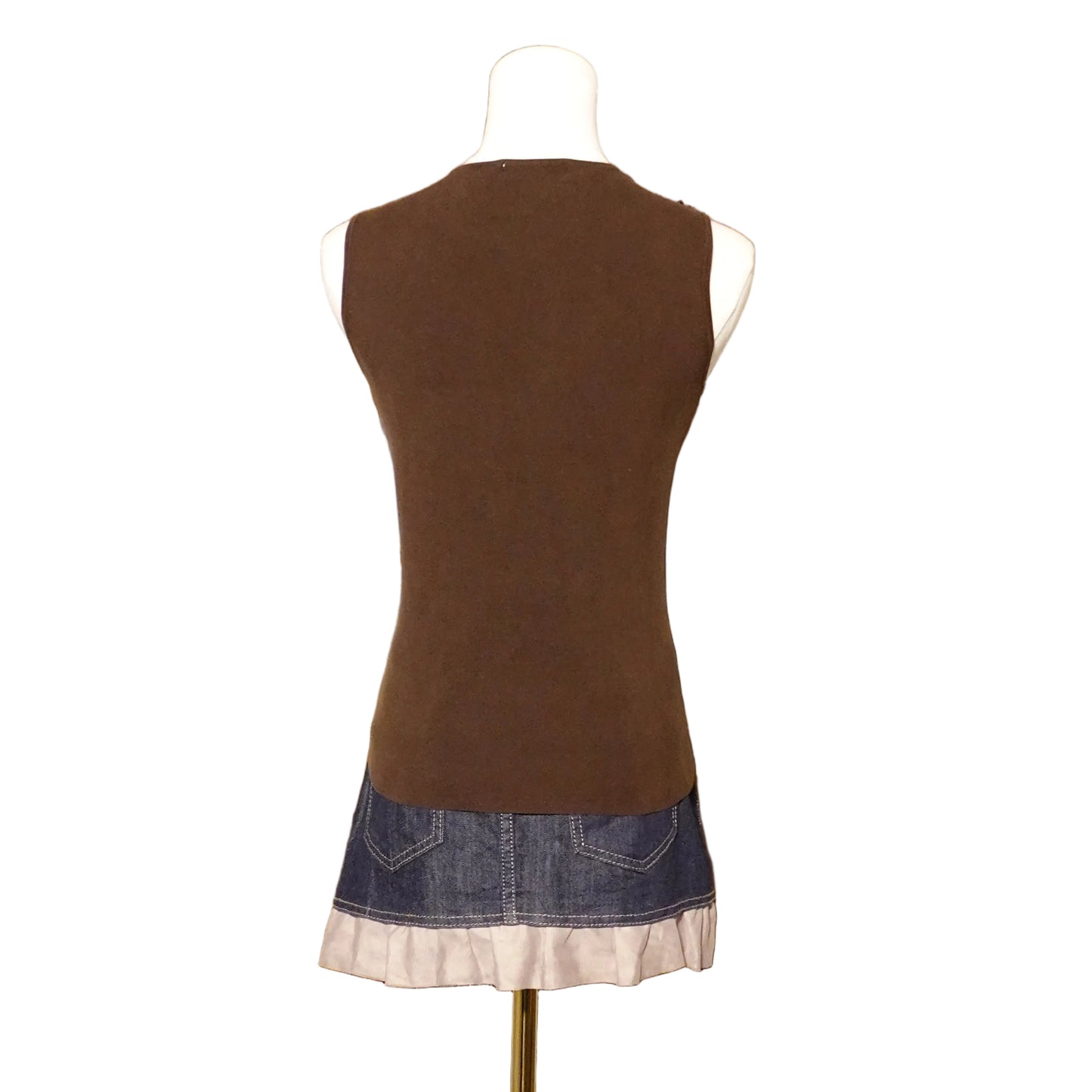 Brown Beaded V-Neck Knit Top (S)