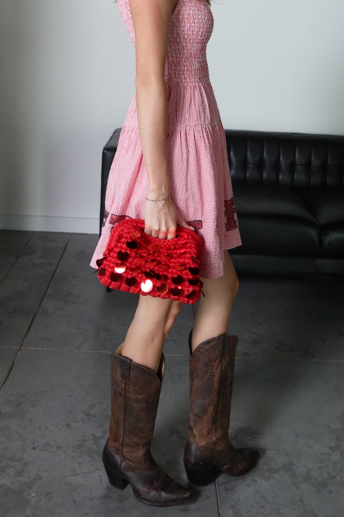 Woven Sequin Mini Handbag - Red