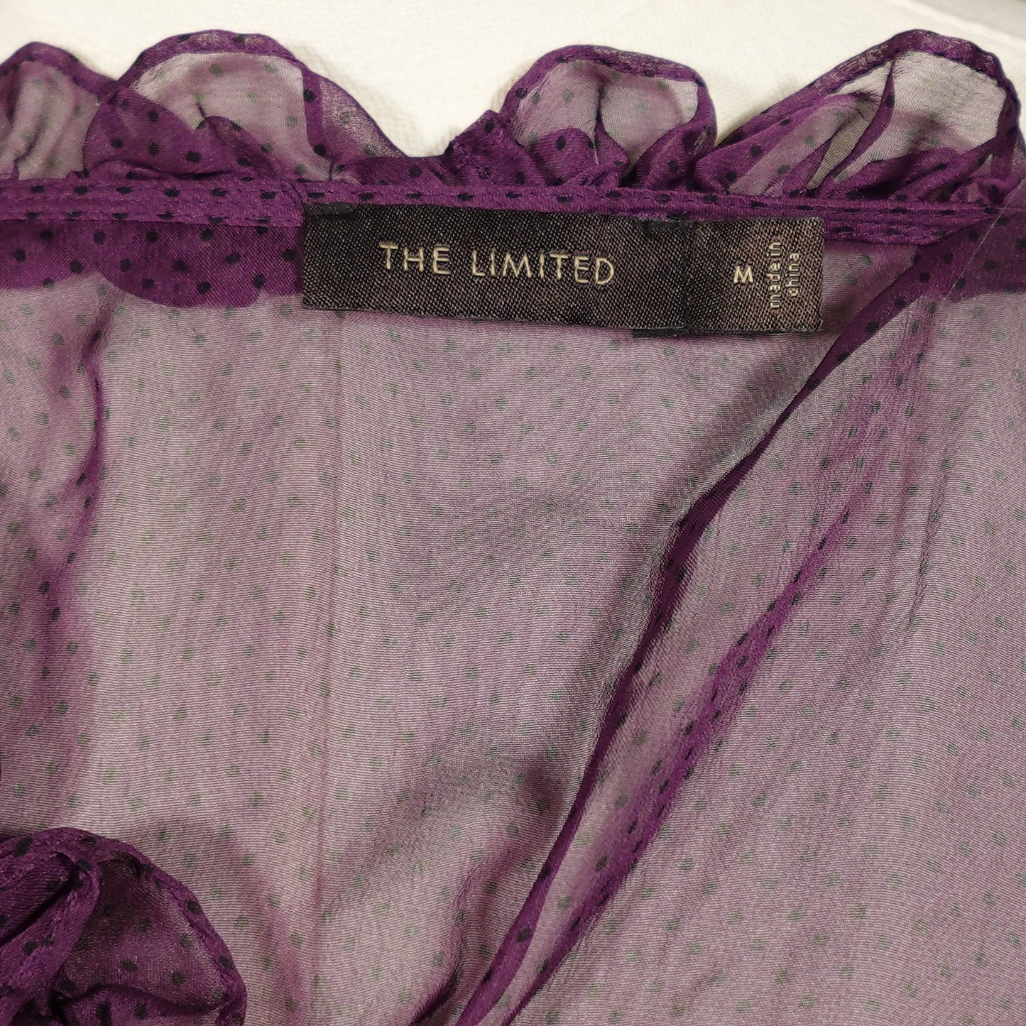 Sheer Plum Ruffle Polka Dot Blouse-M