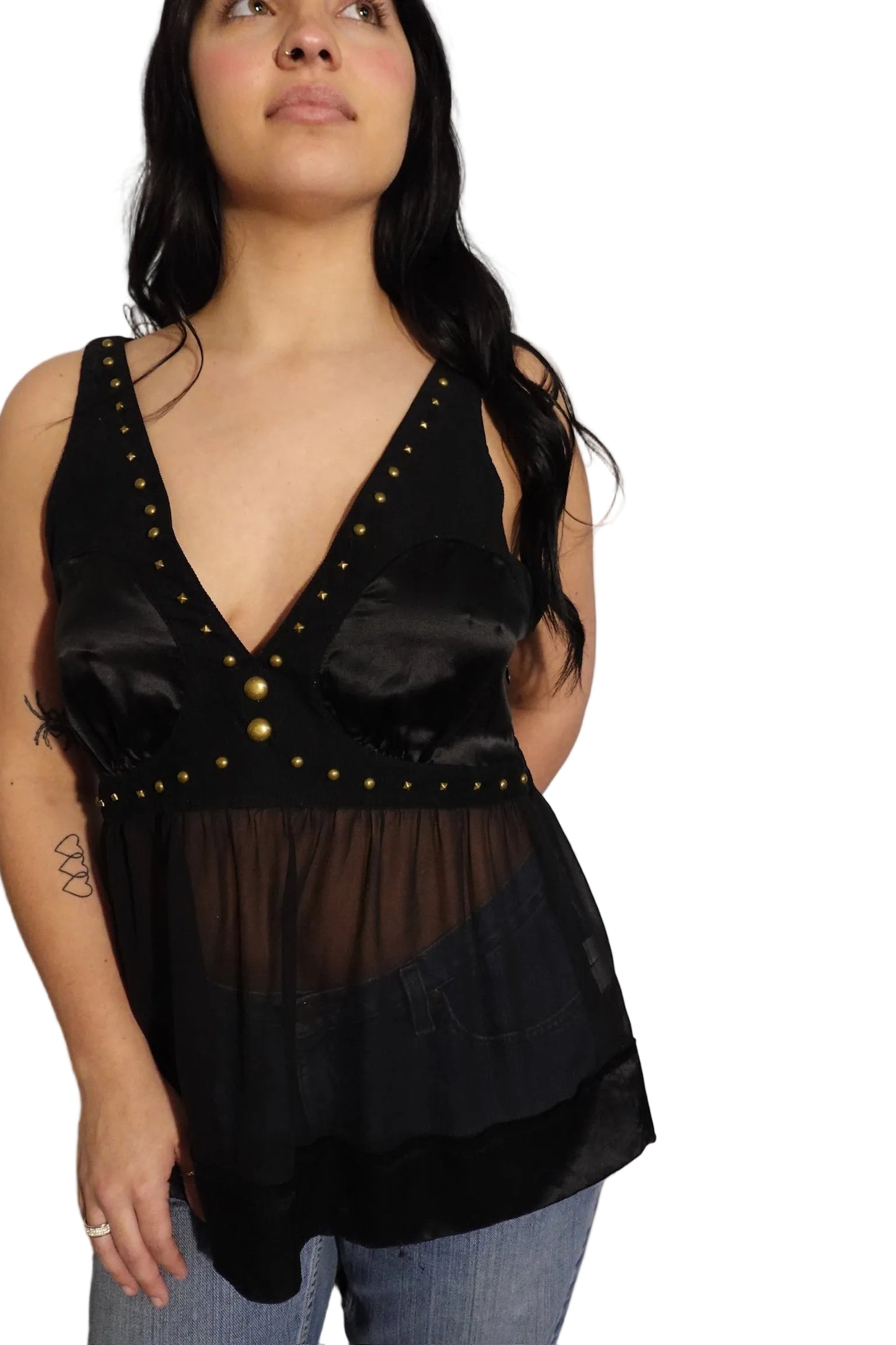 JLO by Jennifer Lopez Black Studded Babydoll Top (XL)