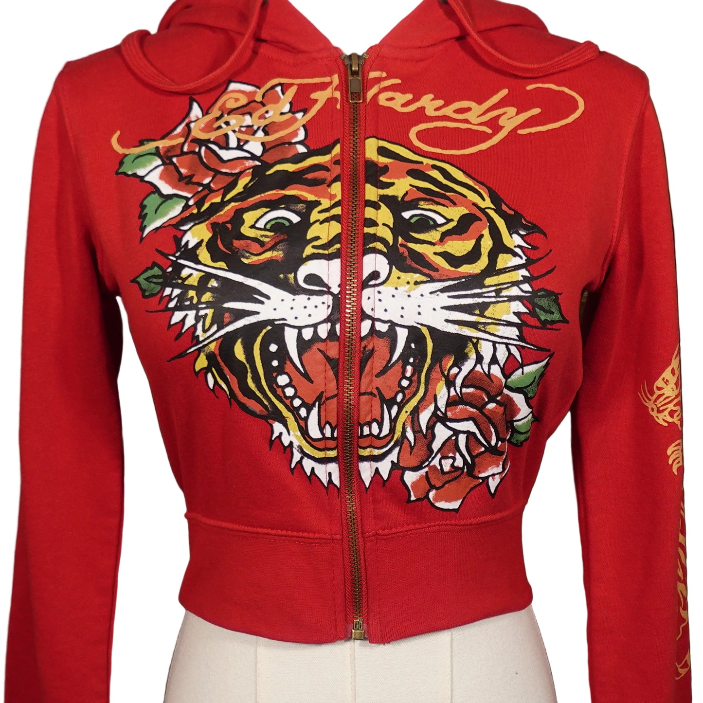 Ed Hardy Tiger and Rose Crop Red Jacket-S