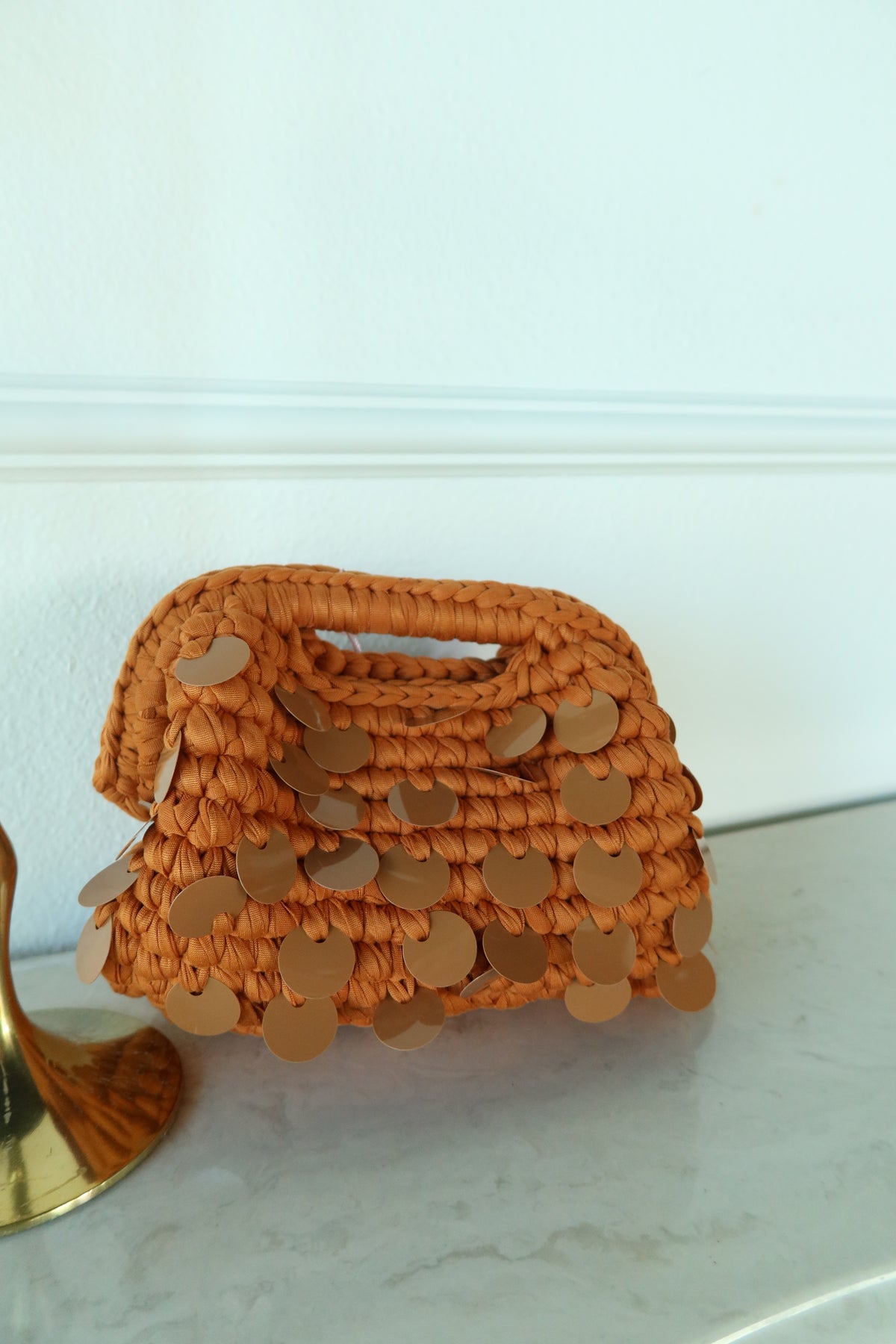 Woven Sequin Mini Handbag  - Dark Orange