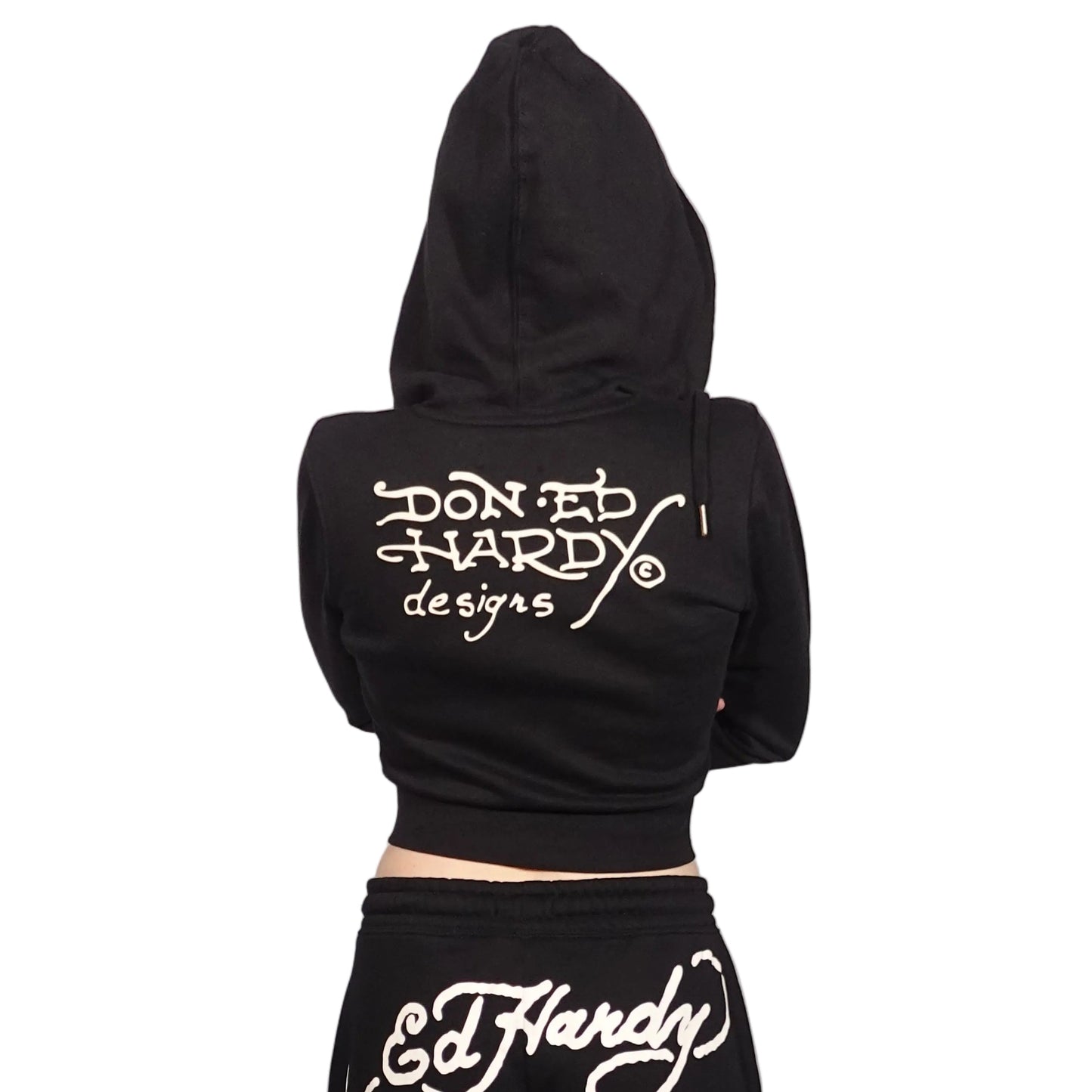 Ed Hardy Sacred Heart Black Crop Zip Hoodie Jacket (L)