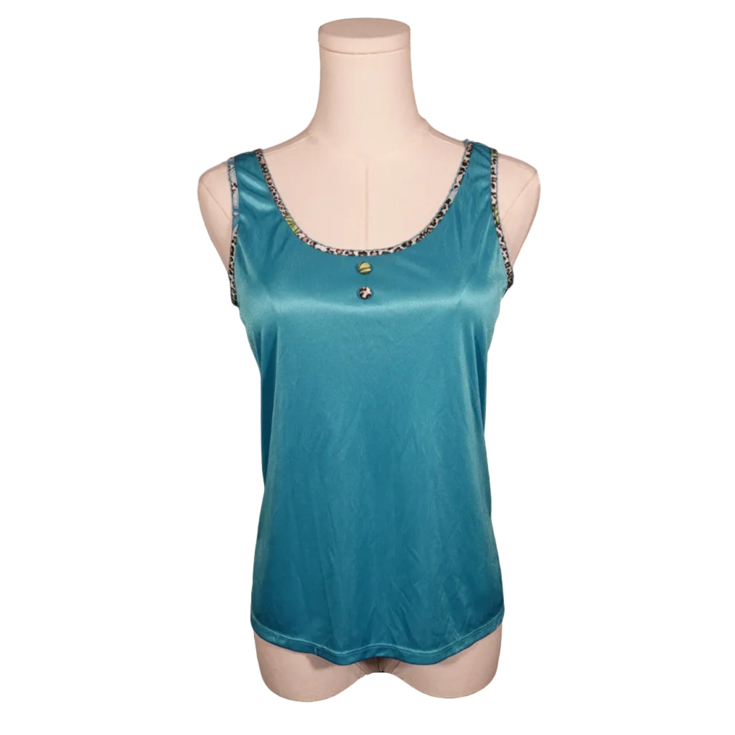 Secret Treasures Teal Leopard Trim Satin Tank-S