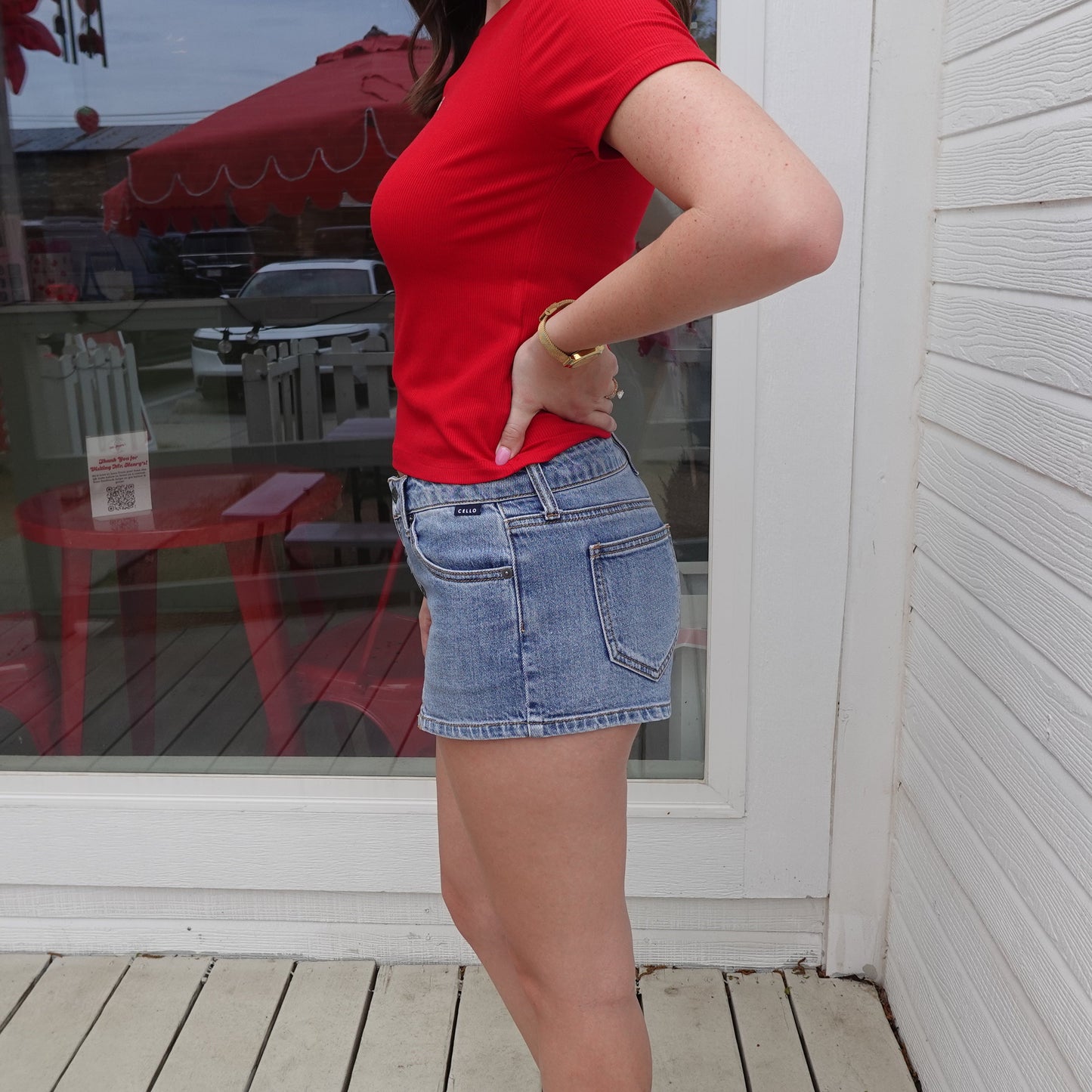 Low-Rise Button Denim Shorts