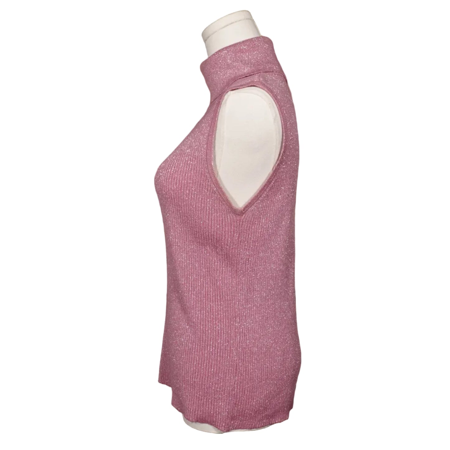 Kikit Pink Shimmer Mock Sleeveless Sweater-M