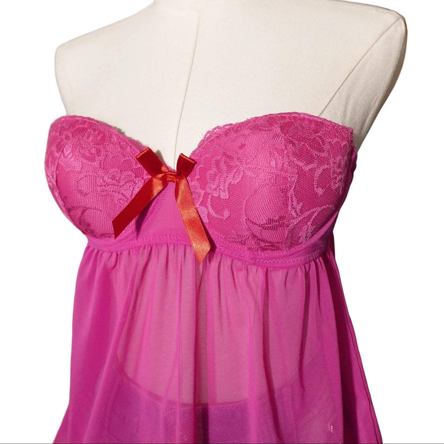 Pink Lace Strapless Babydoll Top-S