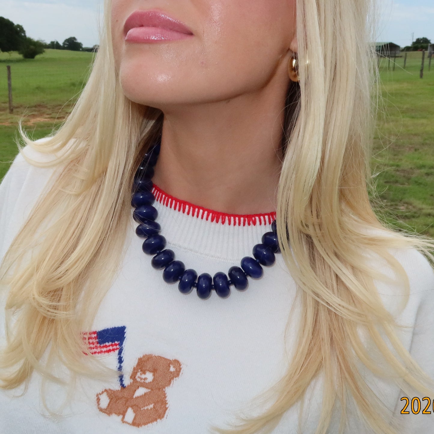 Navy Chunky Beaded Necklace