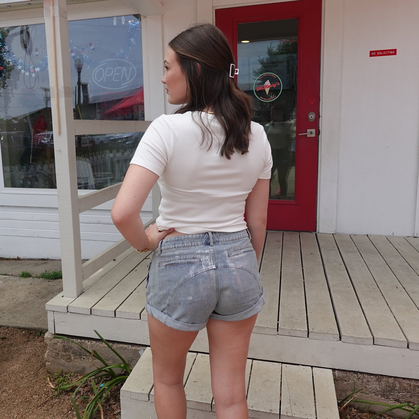 Metallic Cargo Mini Denim Shorts
