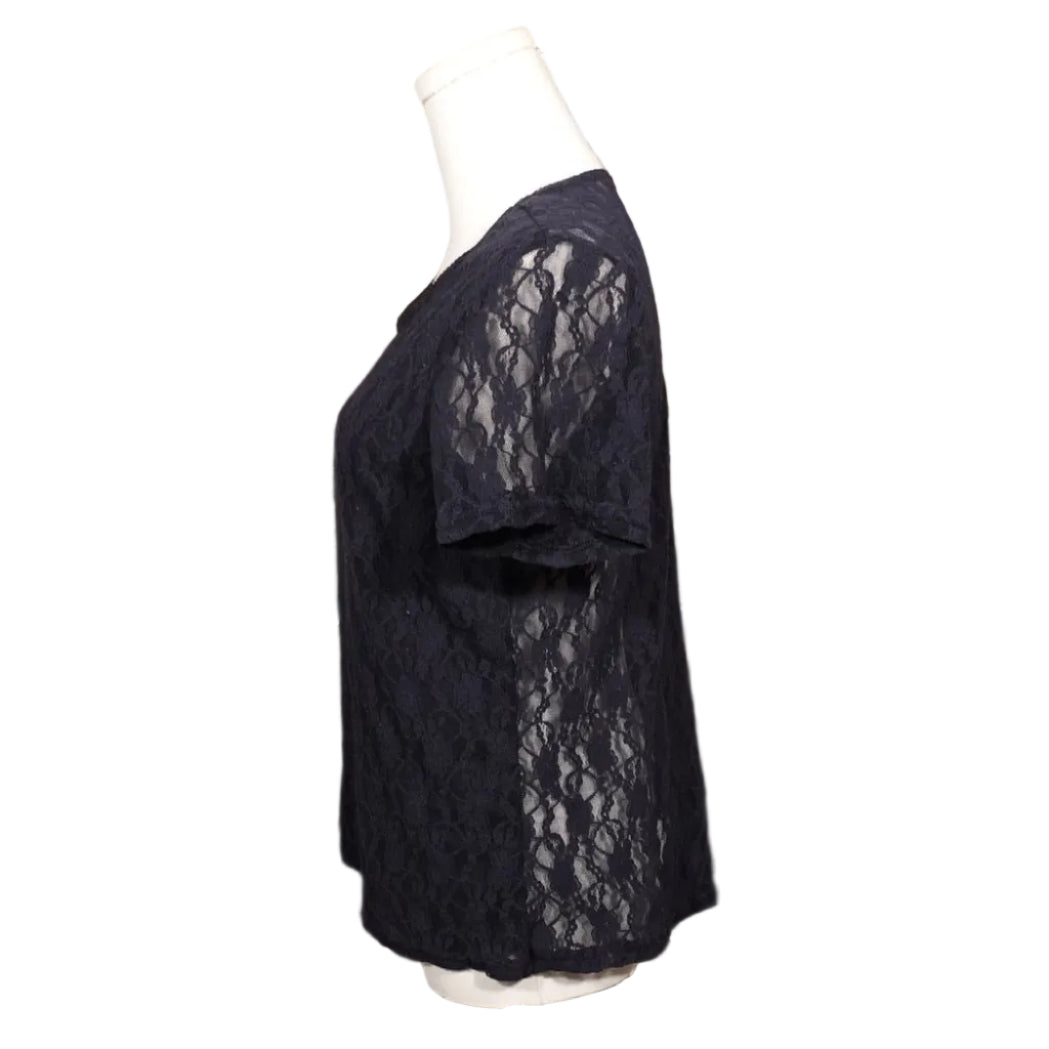 Navy Lace Sheer Top