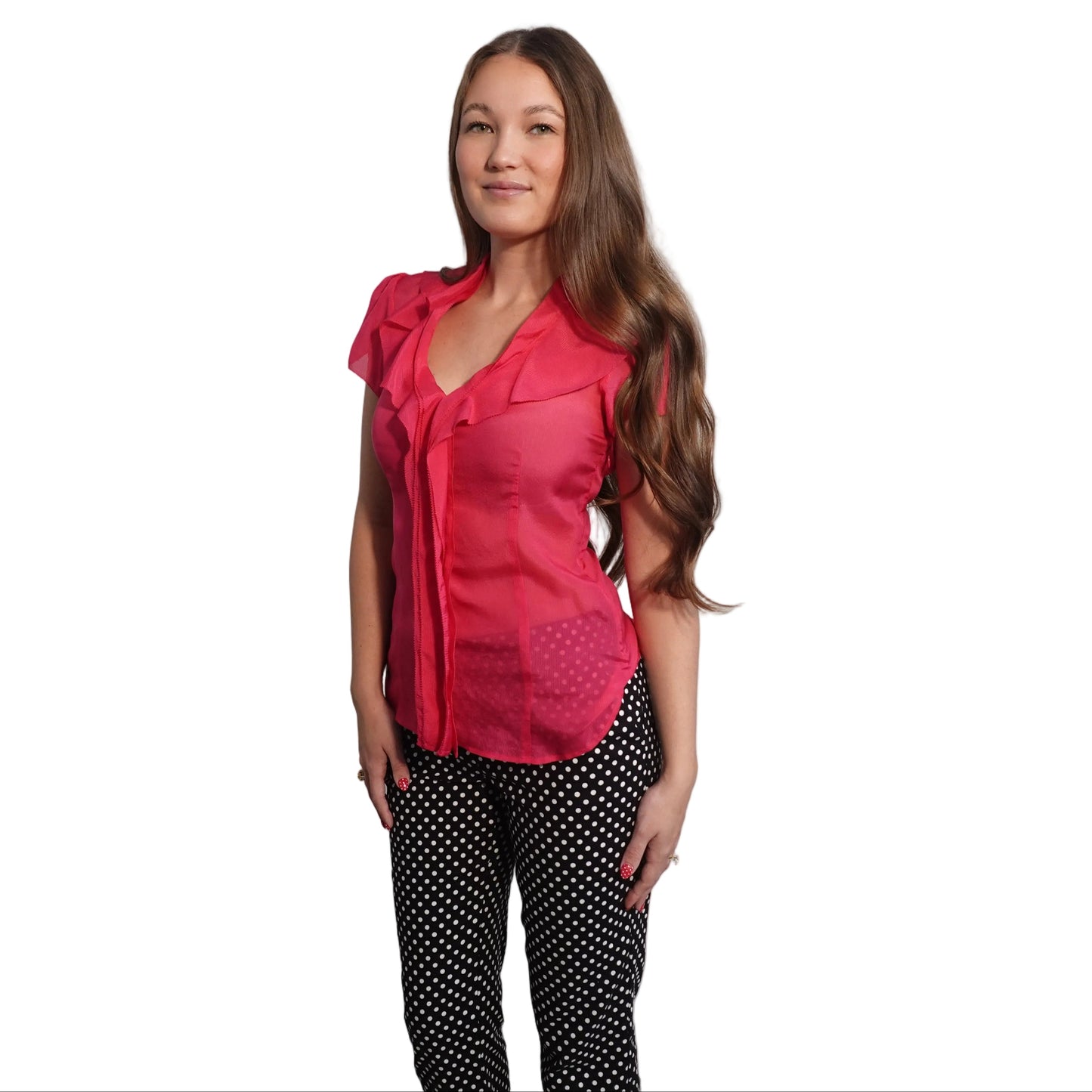 BCGBmaxazria Sheer Ruffle Blouse-XS