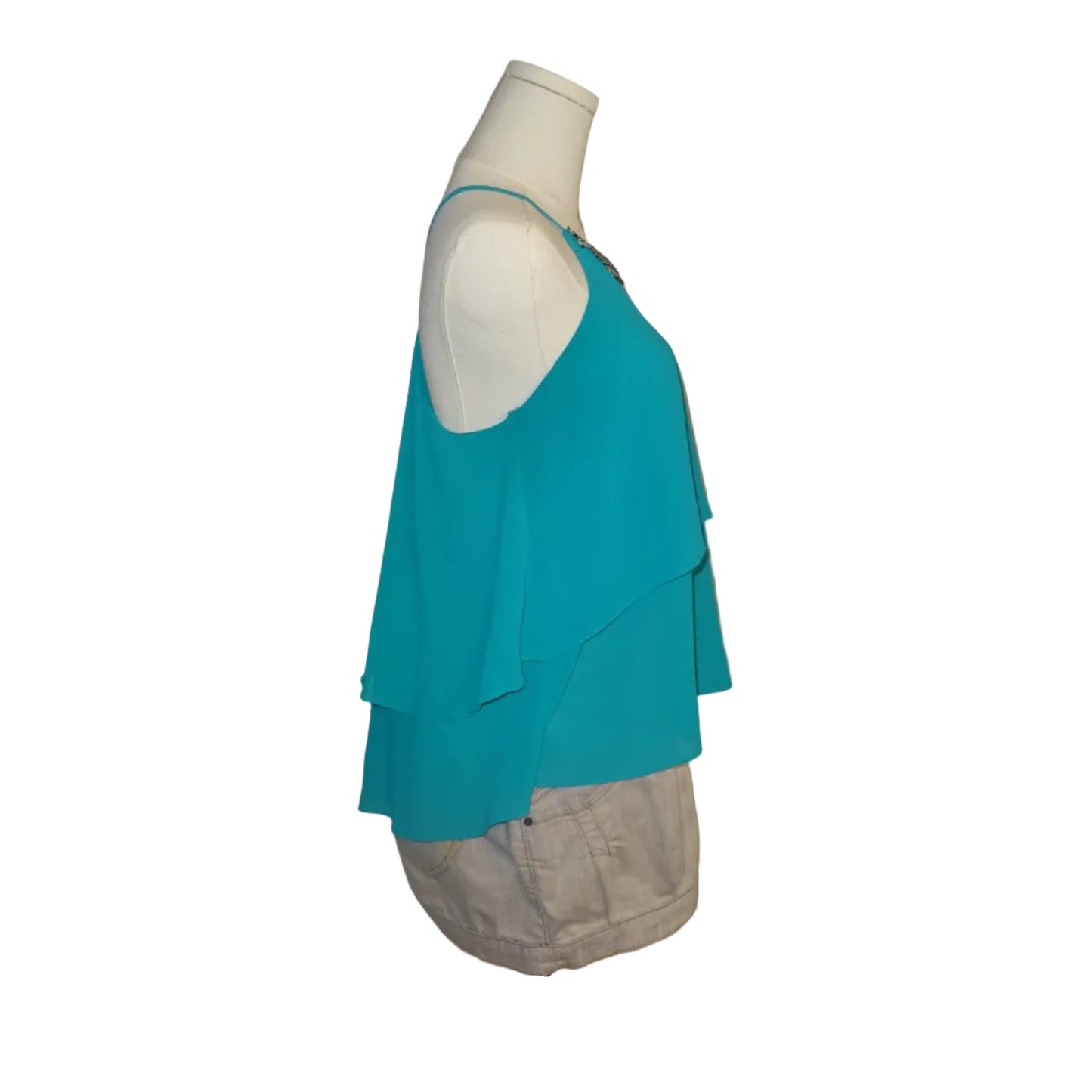 Teal Beaded Chiffon Layered Tank (M)