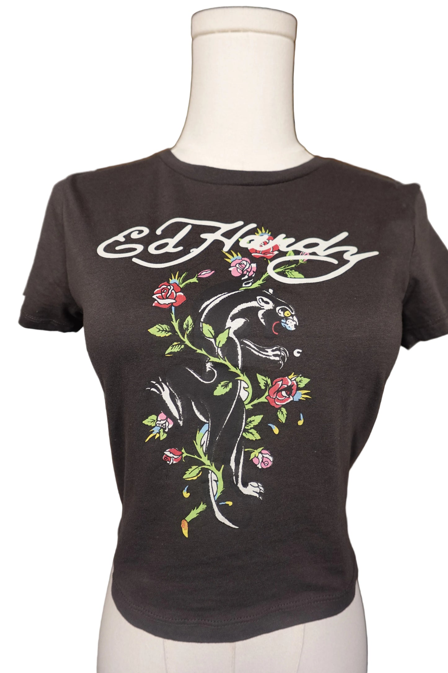 Ed Hardy Dark Gray Floral Baby Tee