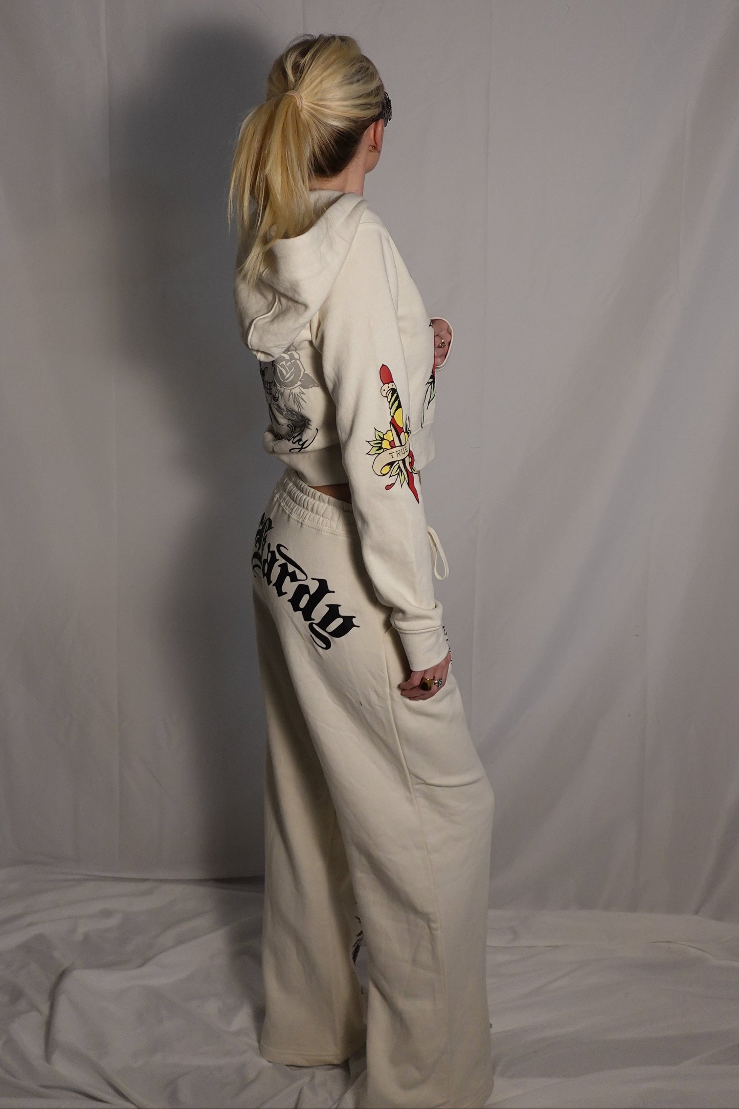 Ed Hardy "Love Kills Slowly" Cream Velour Tracksuit Set